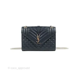 Saint Laurent Medium Envelope Navy Caviar Silver Hardware