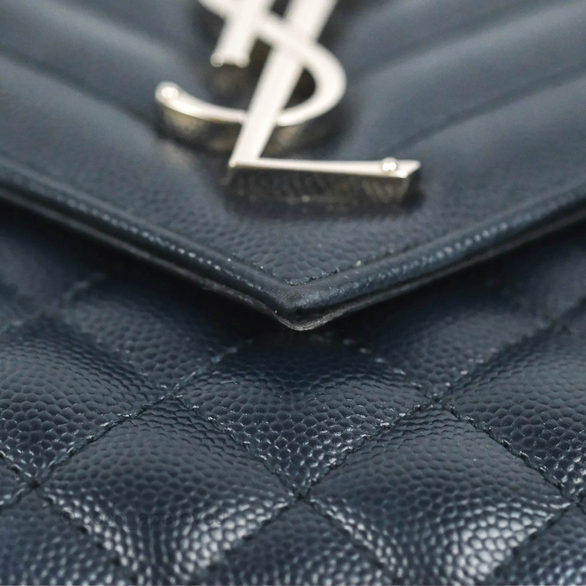 Saint Laurent Medium Envelope Navy Caviar Silver Hardware