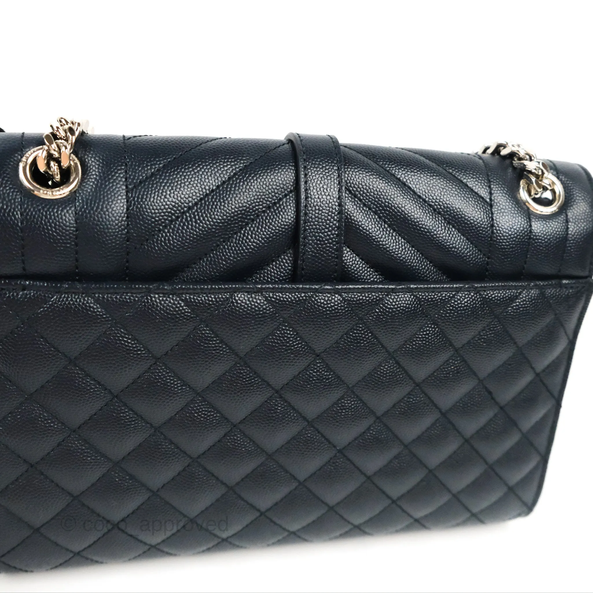 Saint Laurent Medium Envelope Navy Caviar Silver Hardware
