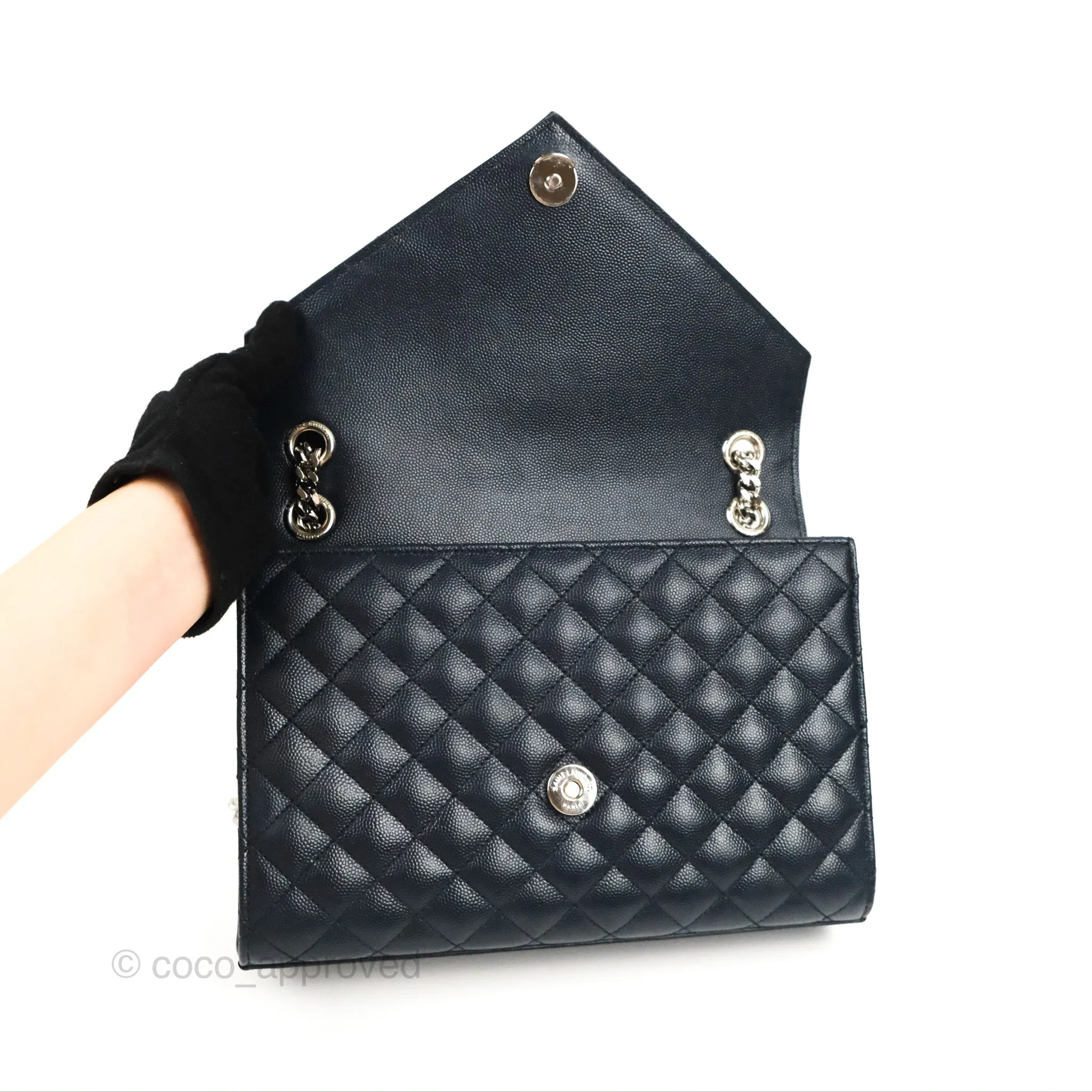 Saint Laurent Medium Envelope Navy Caviar Silver Hardware