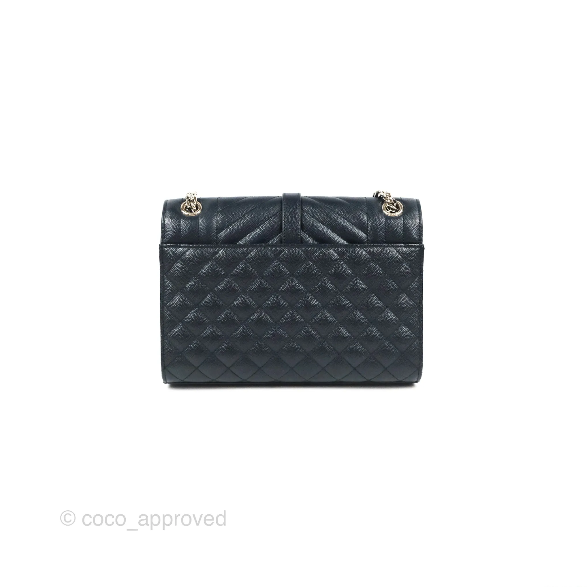 Saint Laurent Medium Envelope Navy Caviar Silver Hardware