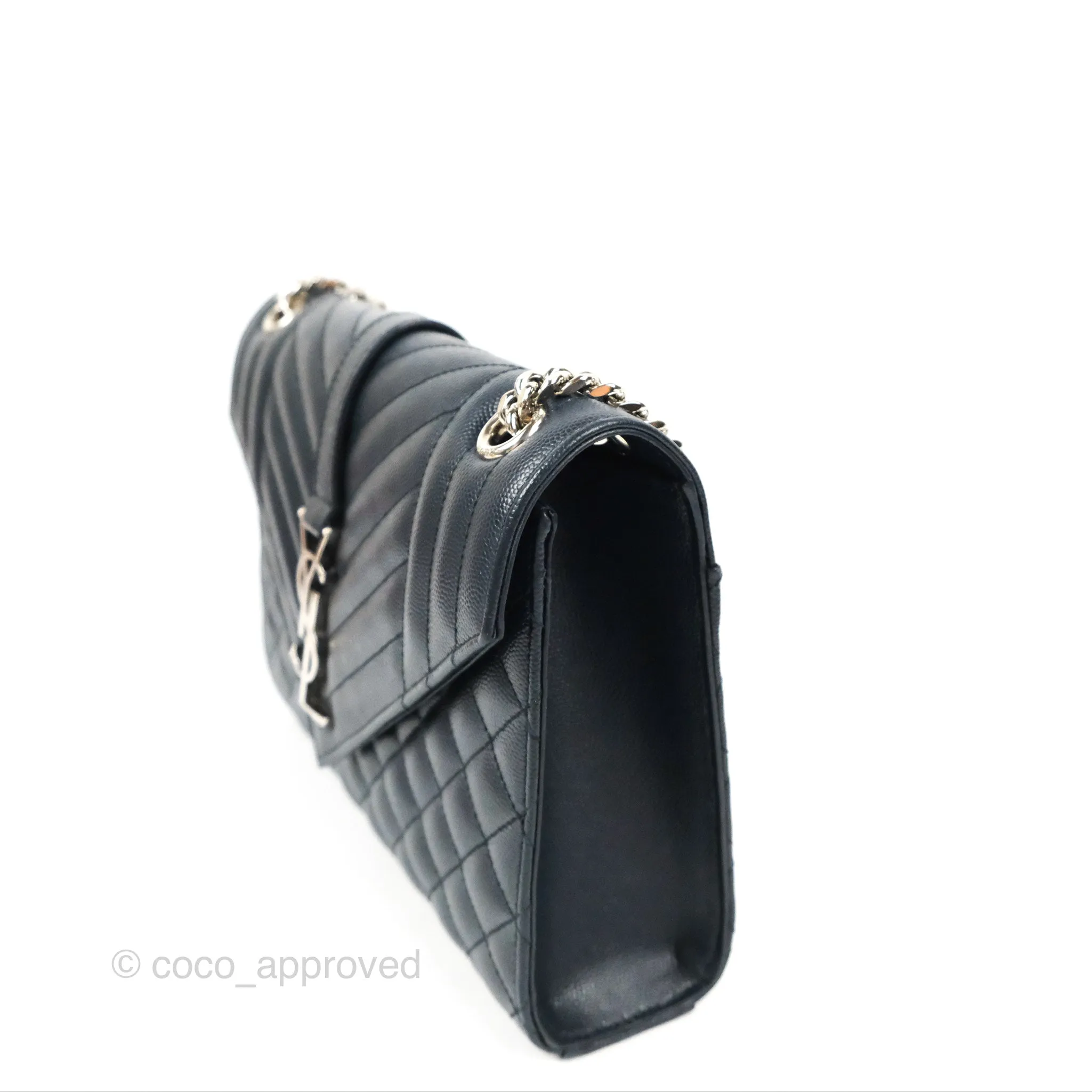 Saint Laurent Medium Envelope Navy Caviar Silver Hardware