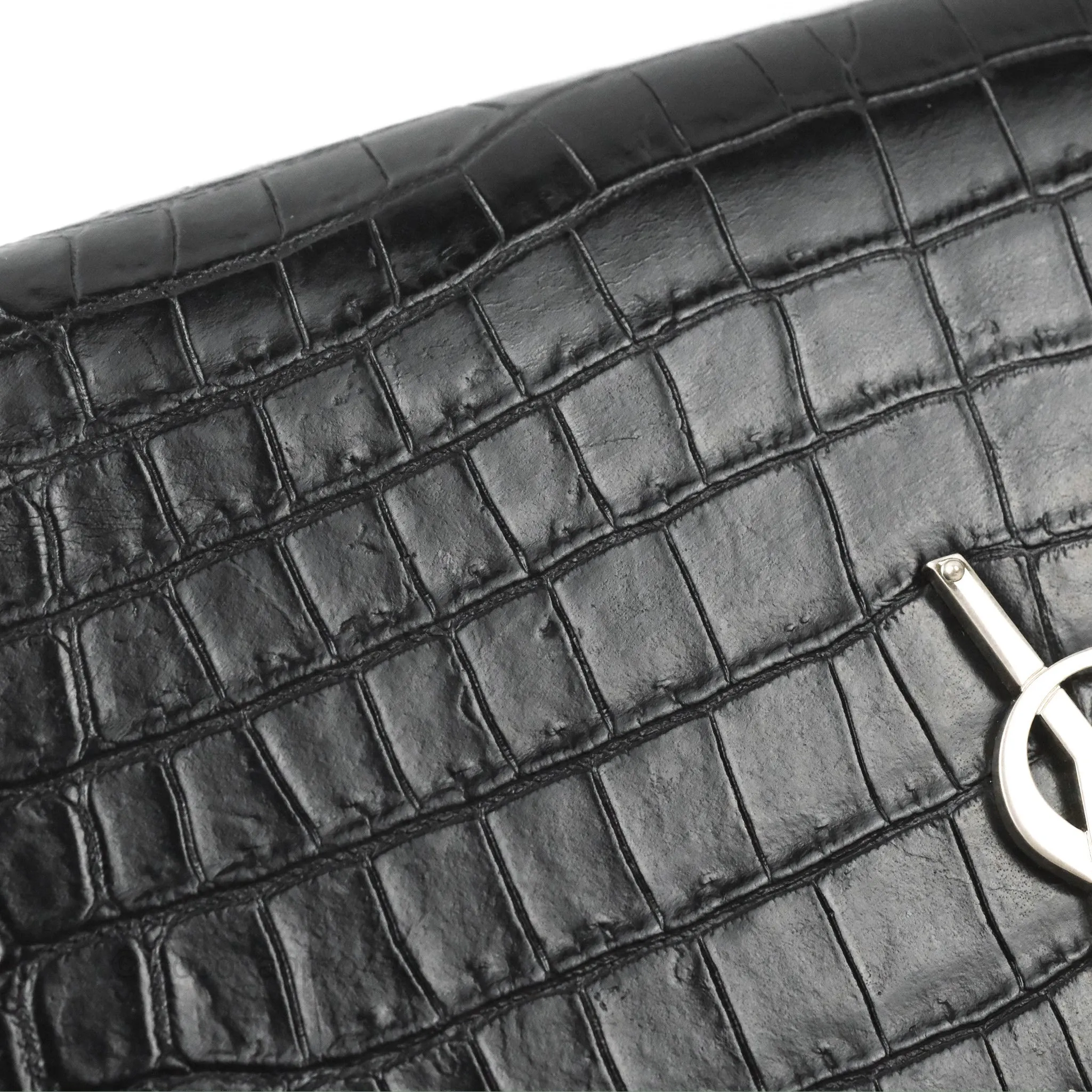 Saint Laurent Medium Kate Tassel Chain Bag Black Crocodile Embossed Calfskin Silver Hardware