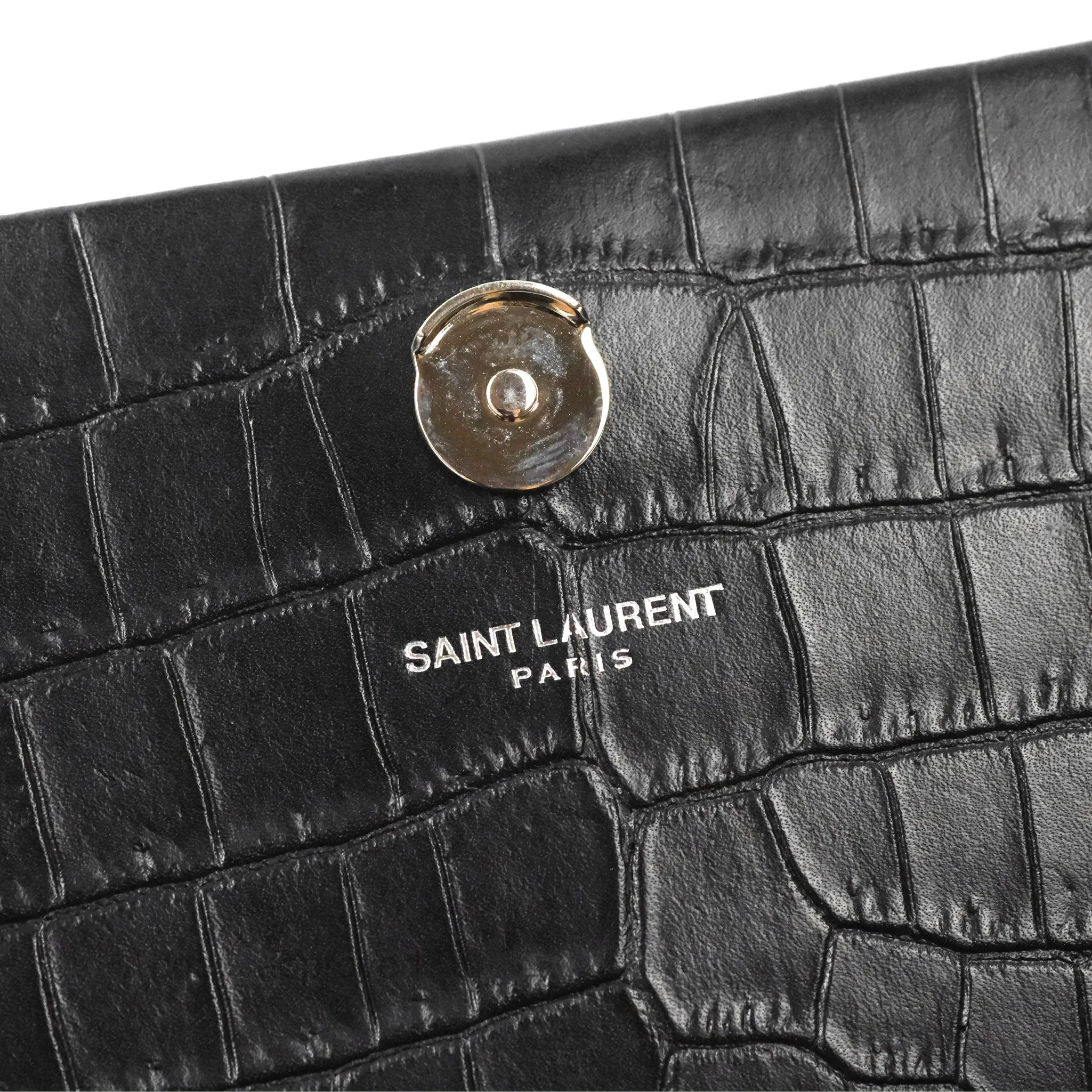 Saint Laurent Medium Kate Tassel Chain Bag Black Crocodile Embossed Calfskin Silver Hardware