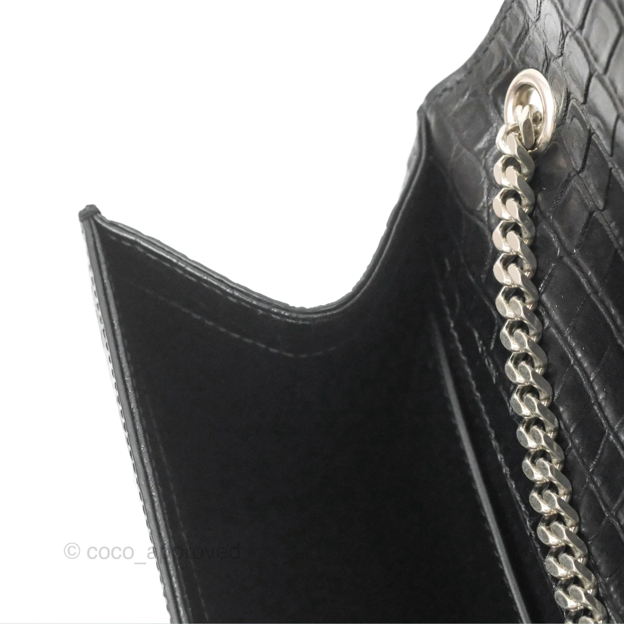 Saint Laurent Medium Kate Tassel Chain Bag Black Crocodile Embossed Calfskin Silver Hardware