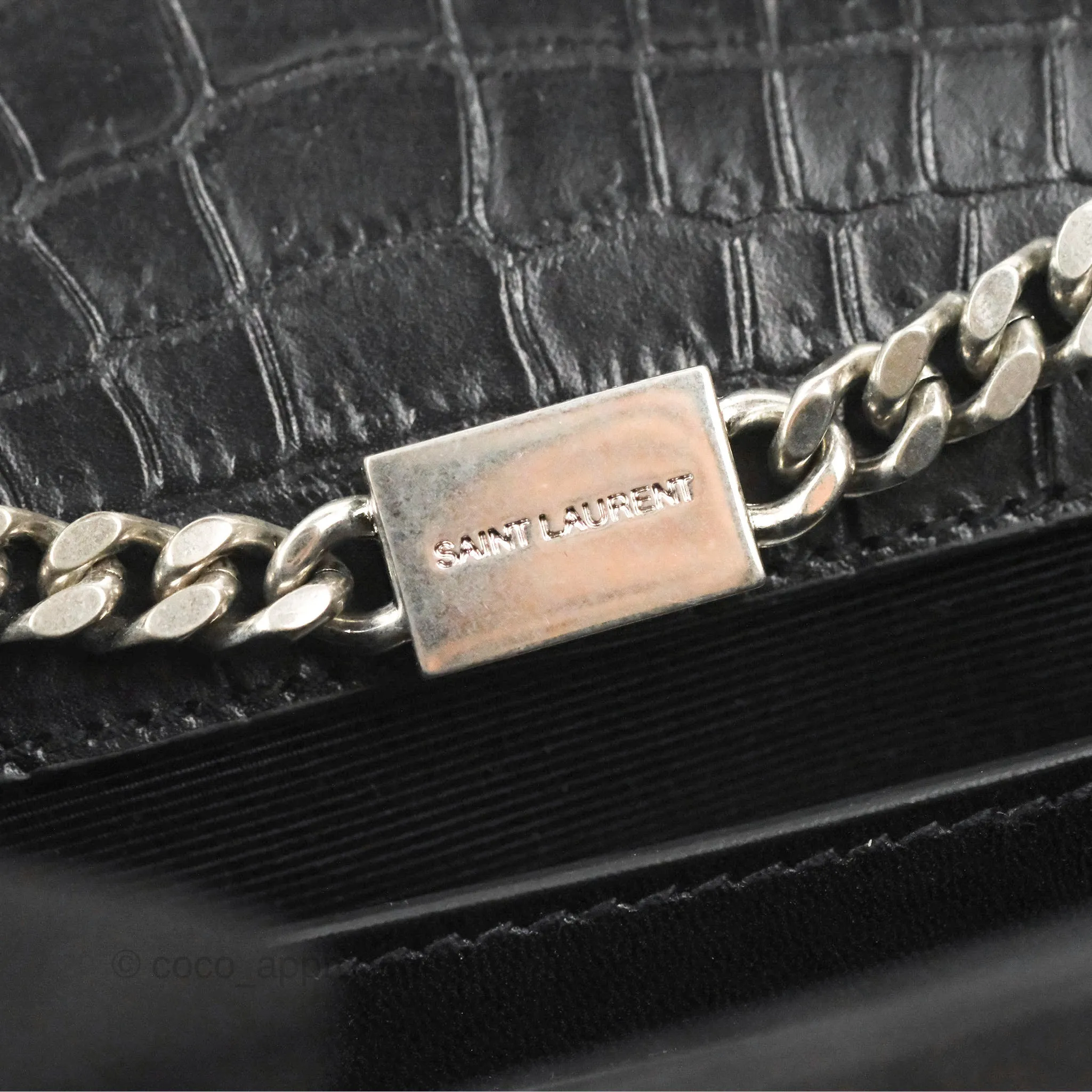 Saint Laurent Medium Kate Tassel Chain Bag Black Crocodile Embossed Calfskin Silver Hardware
