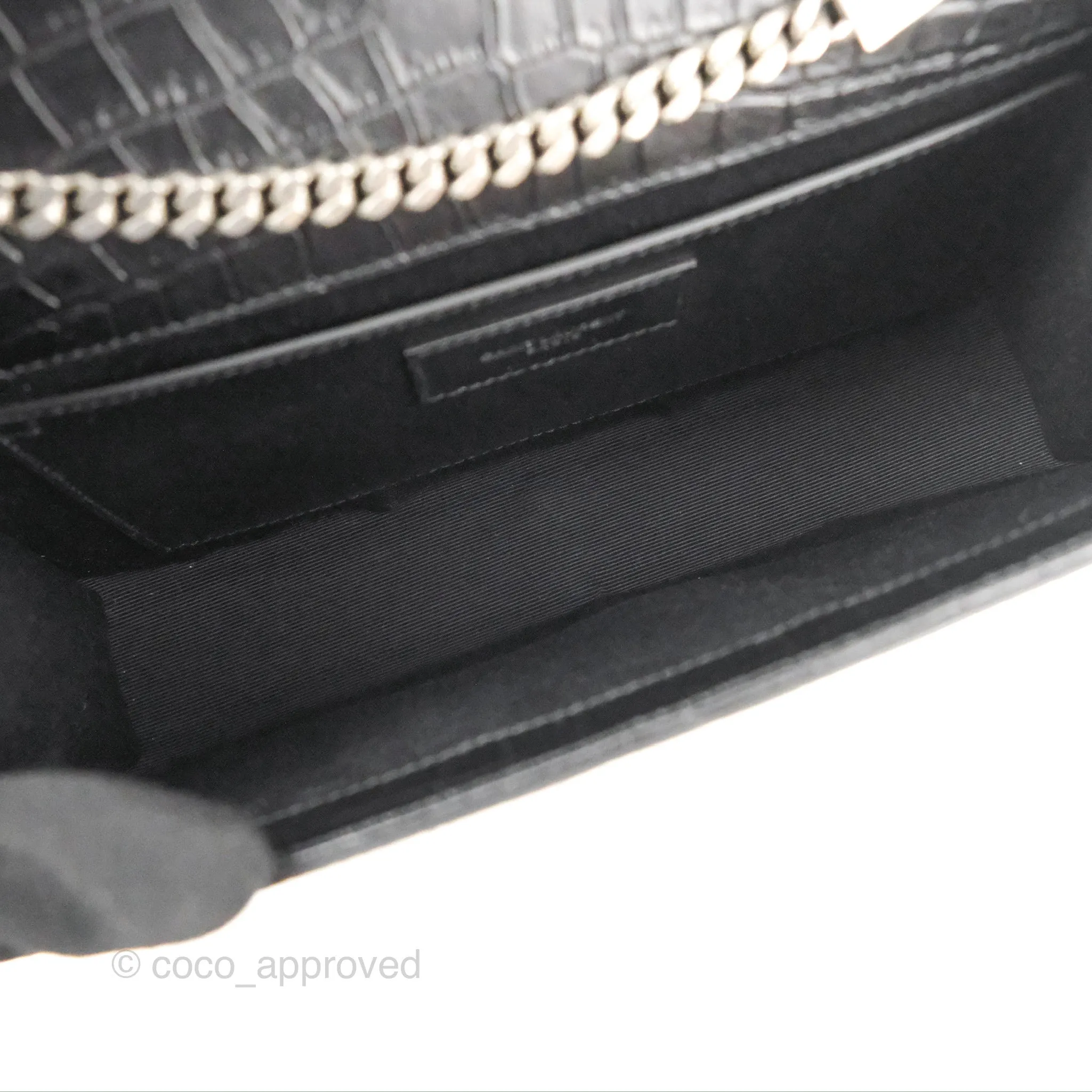 Saint Laurent Medium Kate Tassel Chain Bag Black Crocodile Embossed Calfskin Silver Hardware