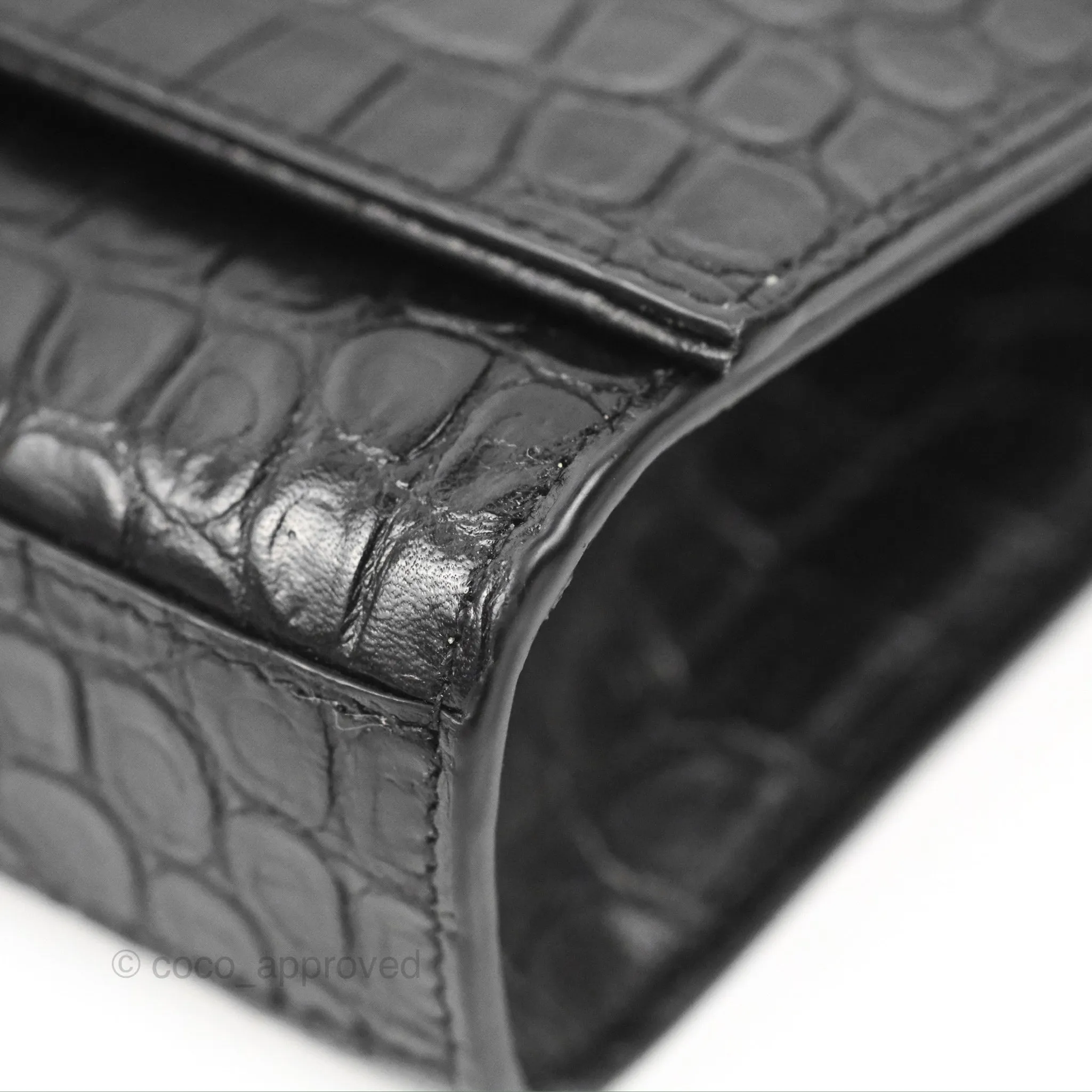 Saint Laurent Medium Kate Tassel Chain Bag Black Crocodile Embossed Calfskin Silver Hardware