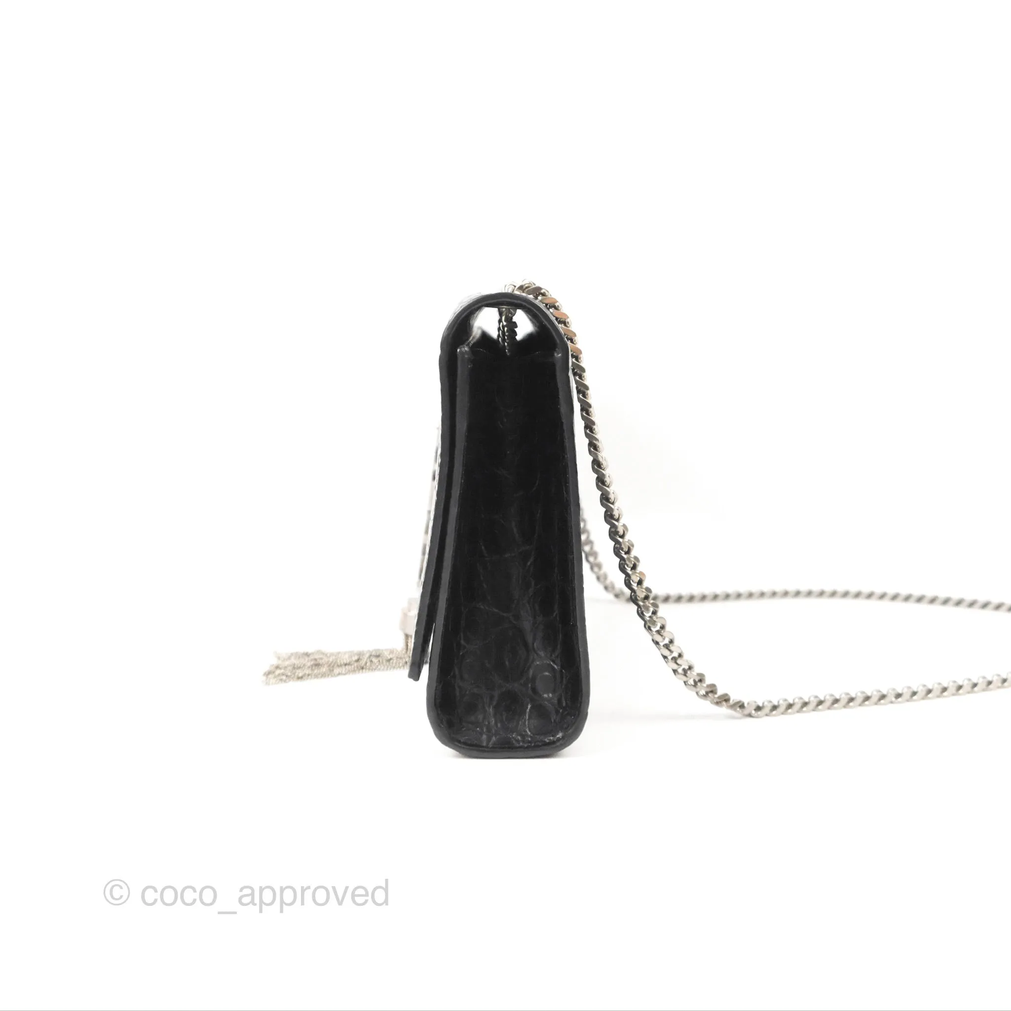 Saint Laurent Medium Kate Tassel Chain Bag Black Crocodile Embossed Calfskin Silver Hardware
