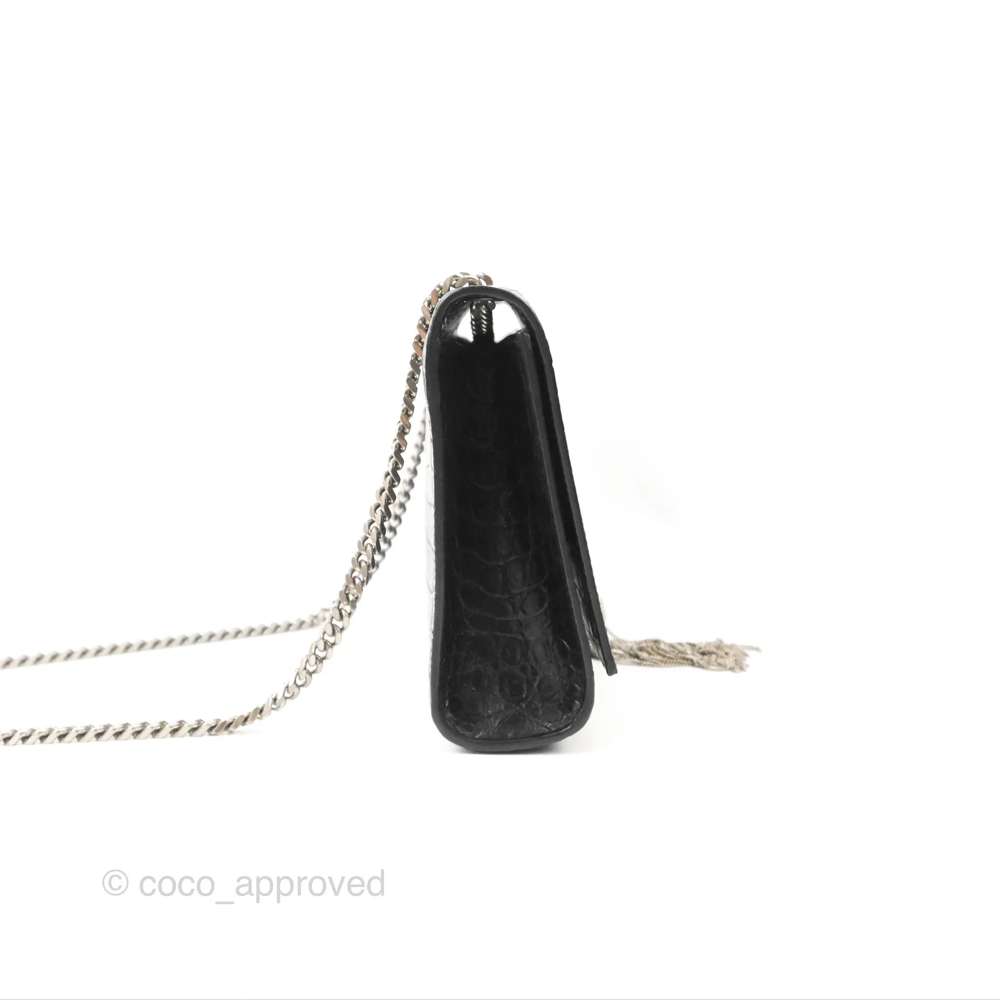 Saint Laurent Medium Kate Tassel Chain Bag Black Crocodile Embossed Calfskin Silver Hardware