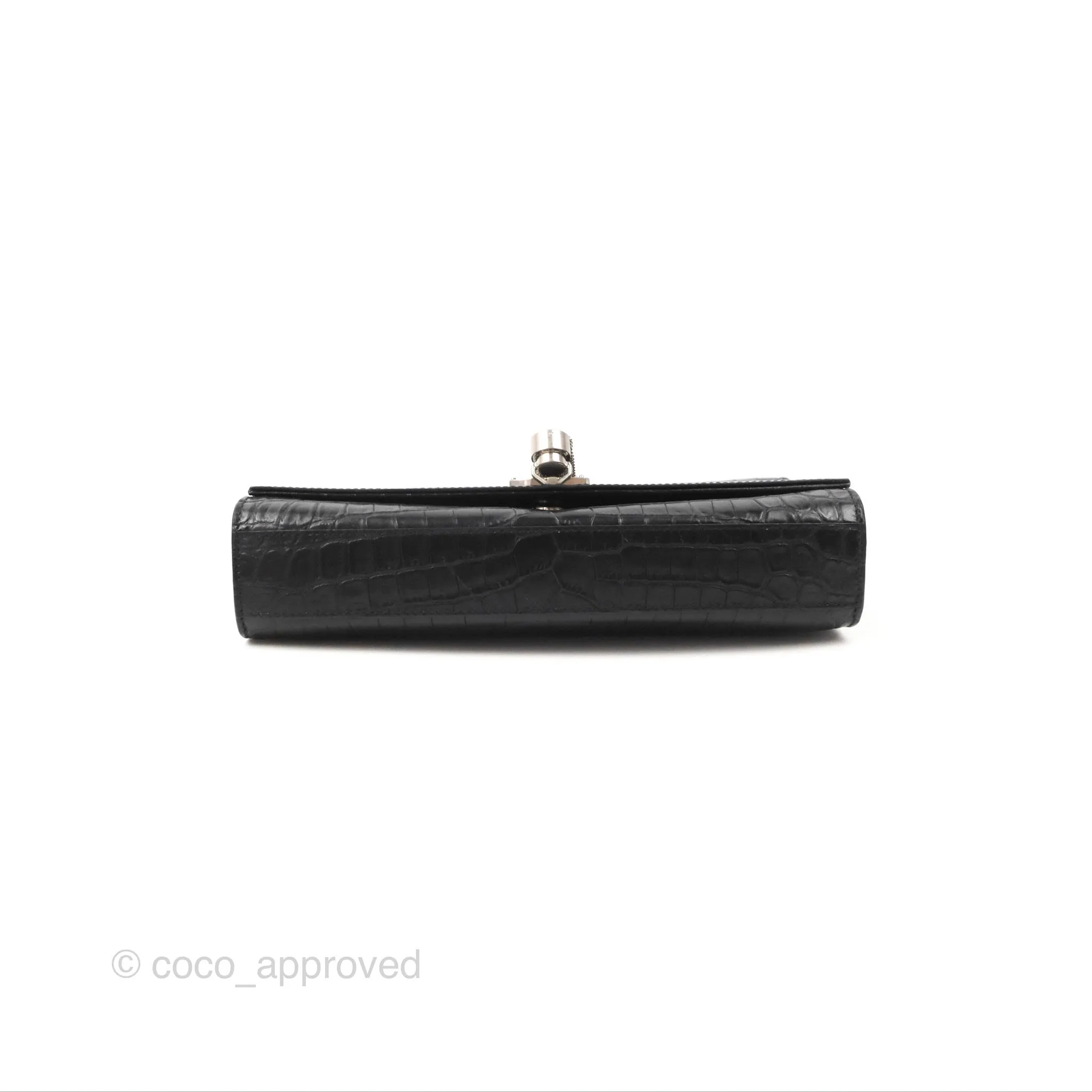 Saint Laurent Medium Kate Tassel Chain Bag Black Crocodile Embossed Calfskin Silver Hardware