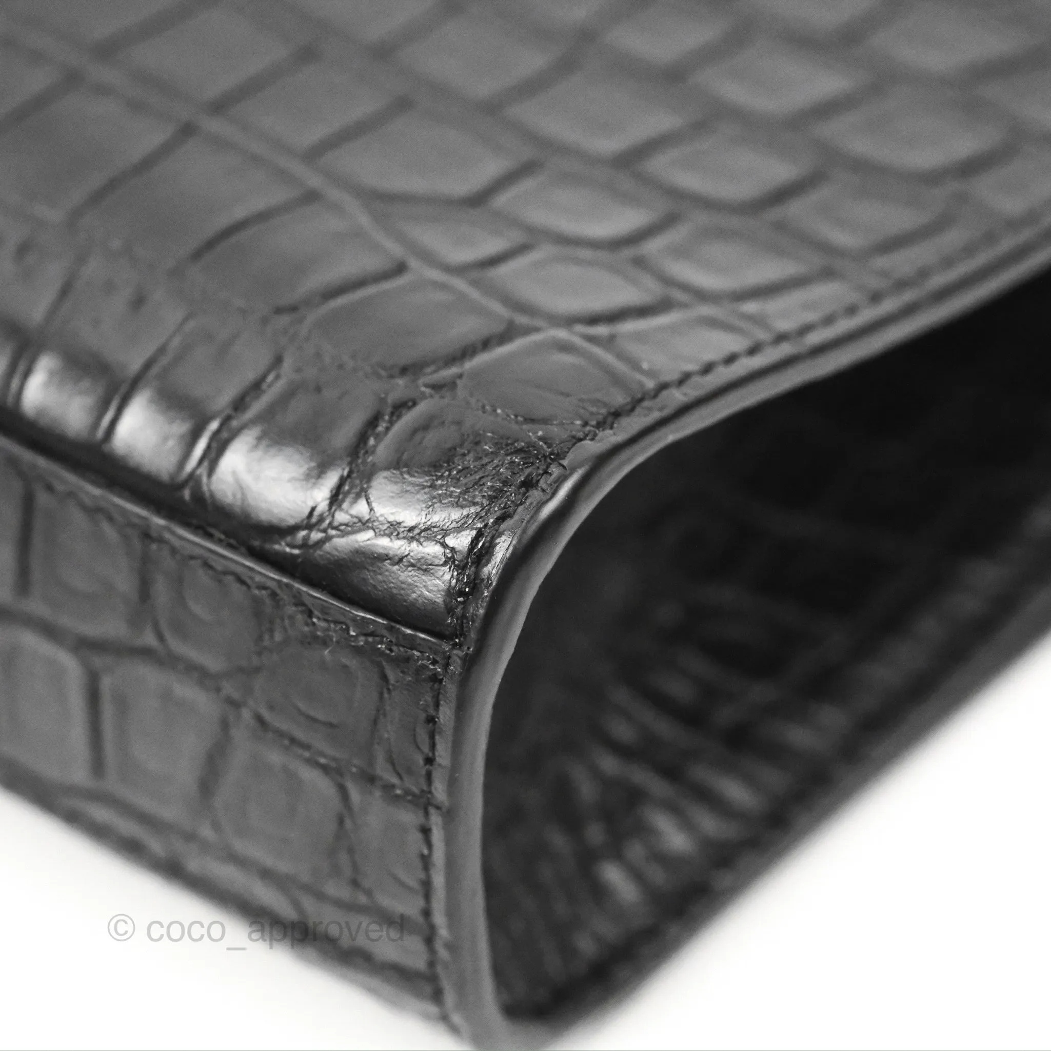 Saint Laurent Medium Kate Tassel Chain Bag Black Crocodile Embossed Calfskin Silver Hardware
