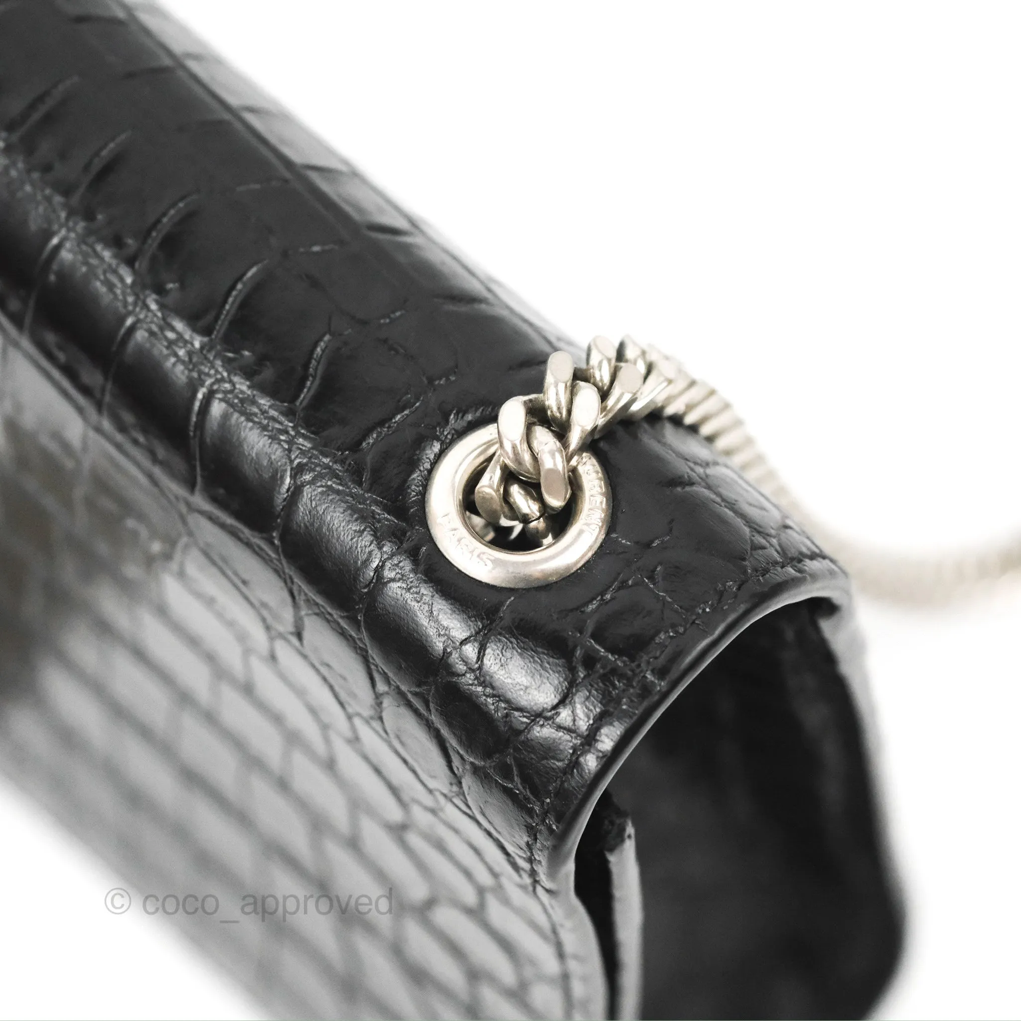 Saint Laurent Medium Kate Tassel Chain Bag Black Crocodile Embossed Calfskin Silver Hardware