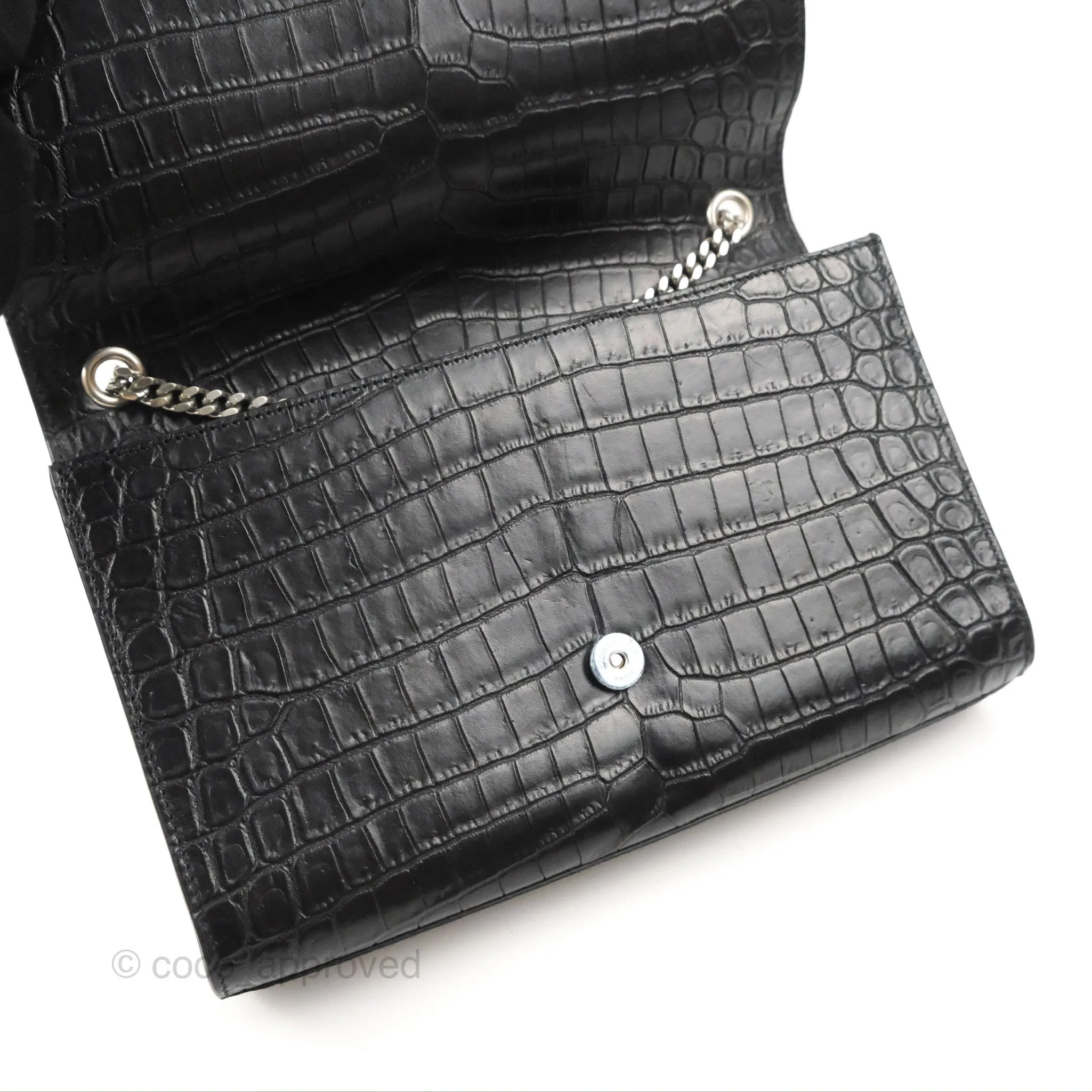 Saint Laurent Medium Kate Tassel Chain Bag Black Crocodile Embossed Calfskin Silver Hardware