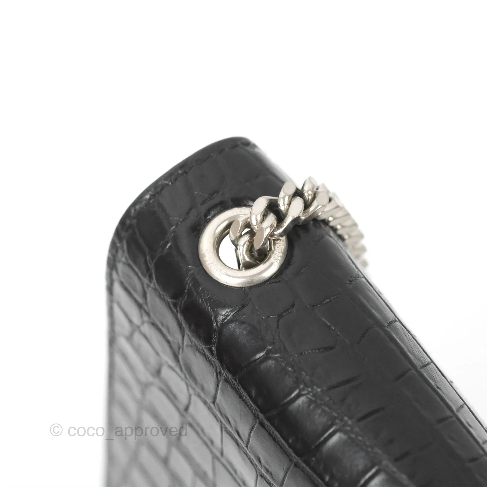 Saint Laurent Medium Kate Tassel Chain Bag Black Crocodile Embossed Calfskin Silver Hardware