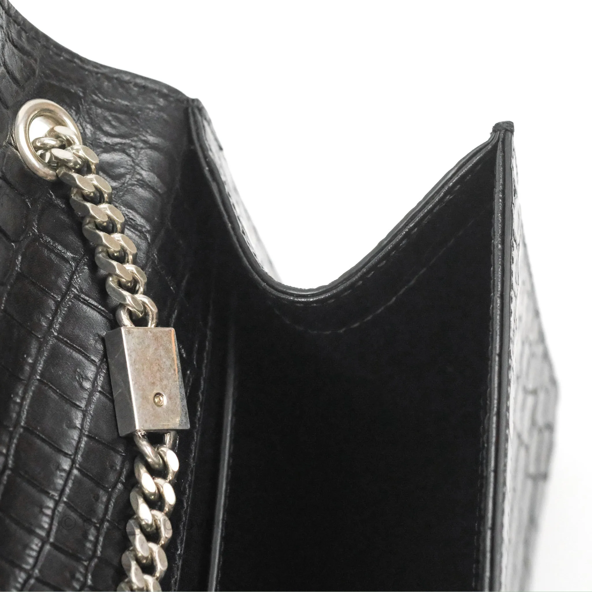Saint Laurent Medium Kate Tassel Chain Bag Black Crocodile Embossed Calfskin Silver Hardware