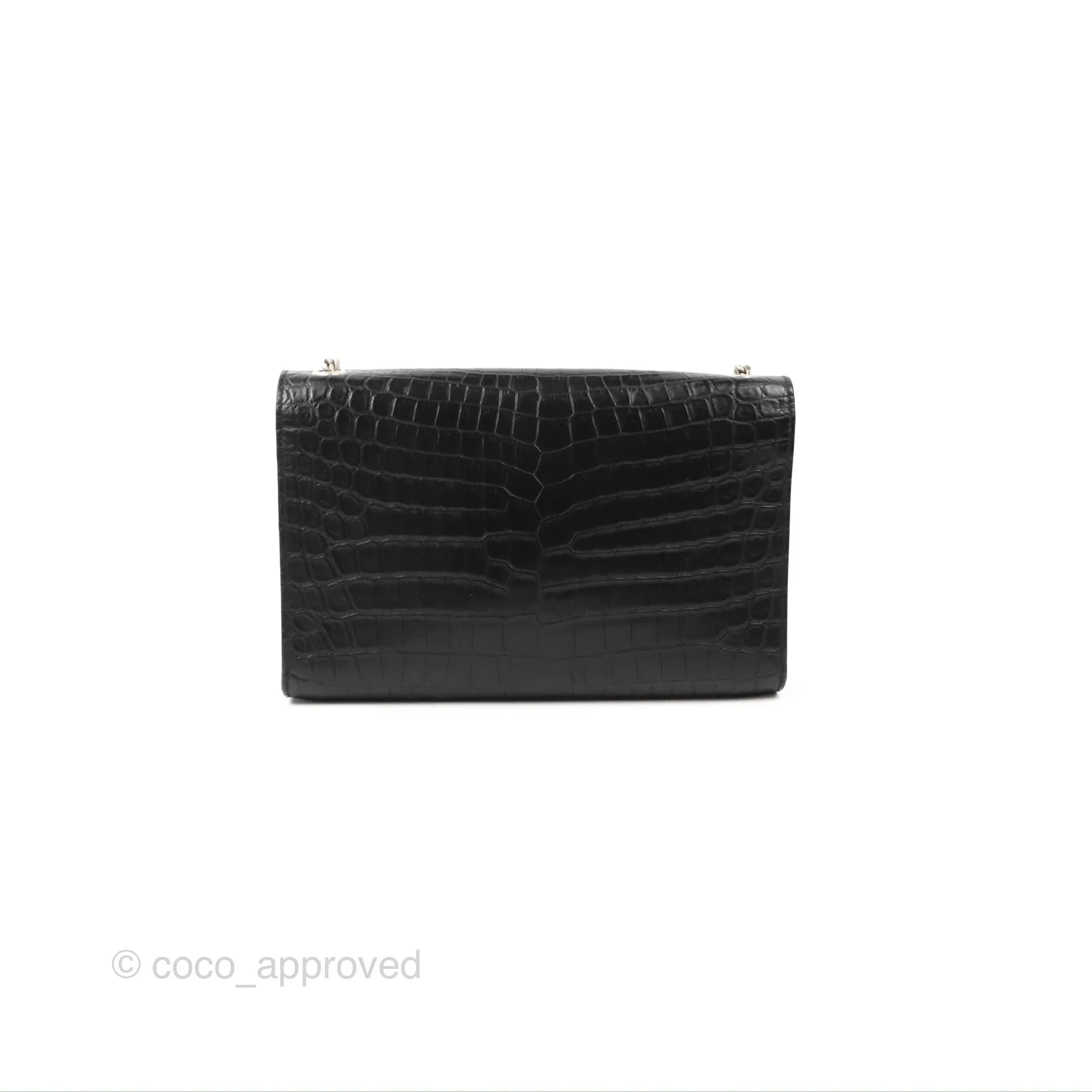 Saint Laurent Medium Kate Tassel Chain Bag Black Crocodile Embossed Calfskin Silver Hardware