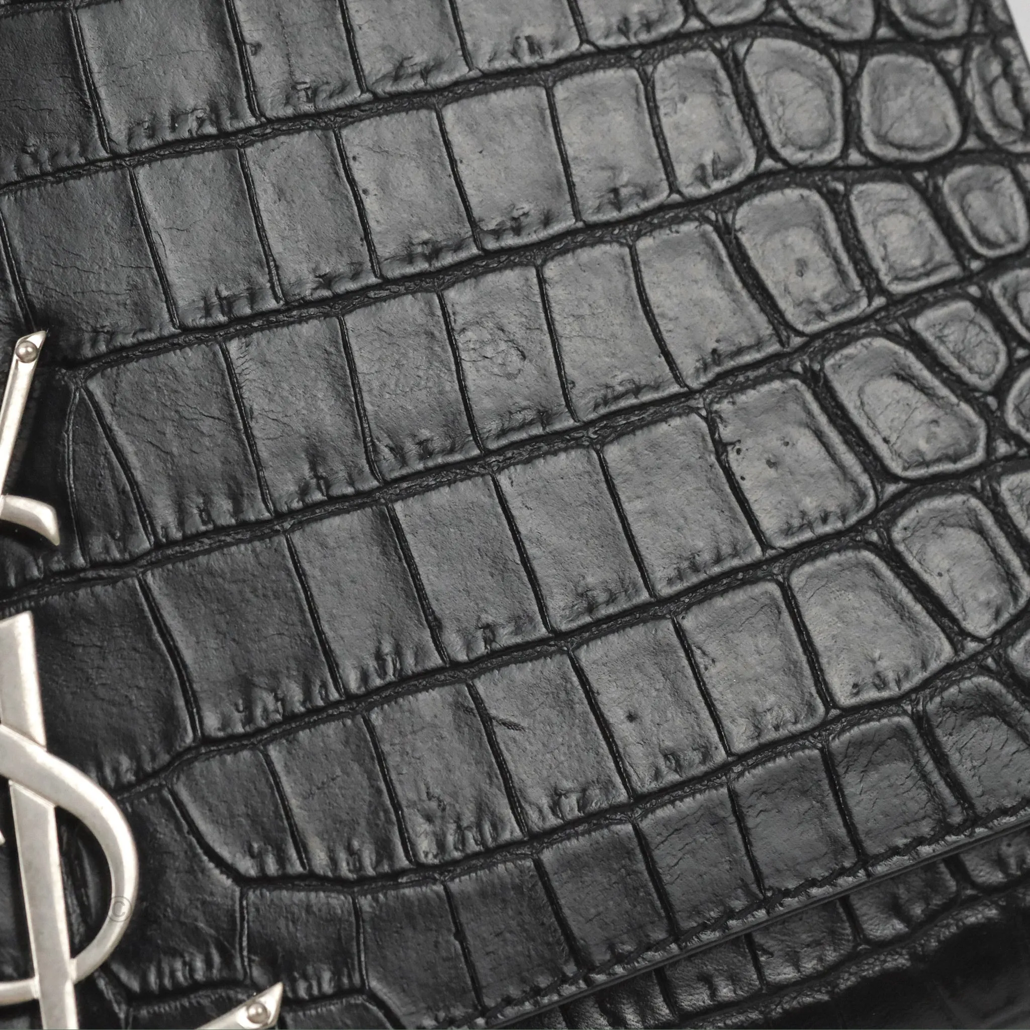 Saint Laurent Medium Kate Tassel Chain Bag Black Crocodile Embossed Calfskin Silver Hardware