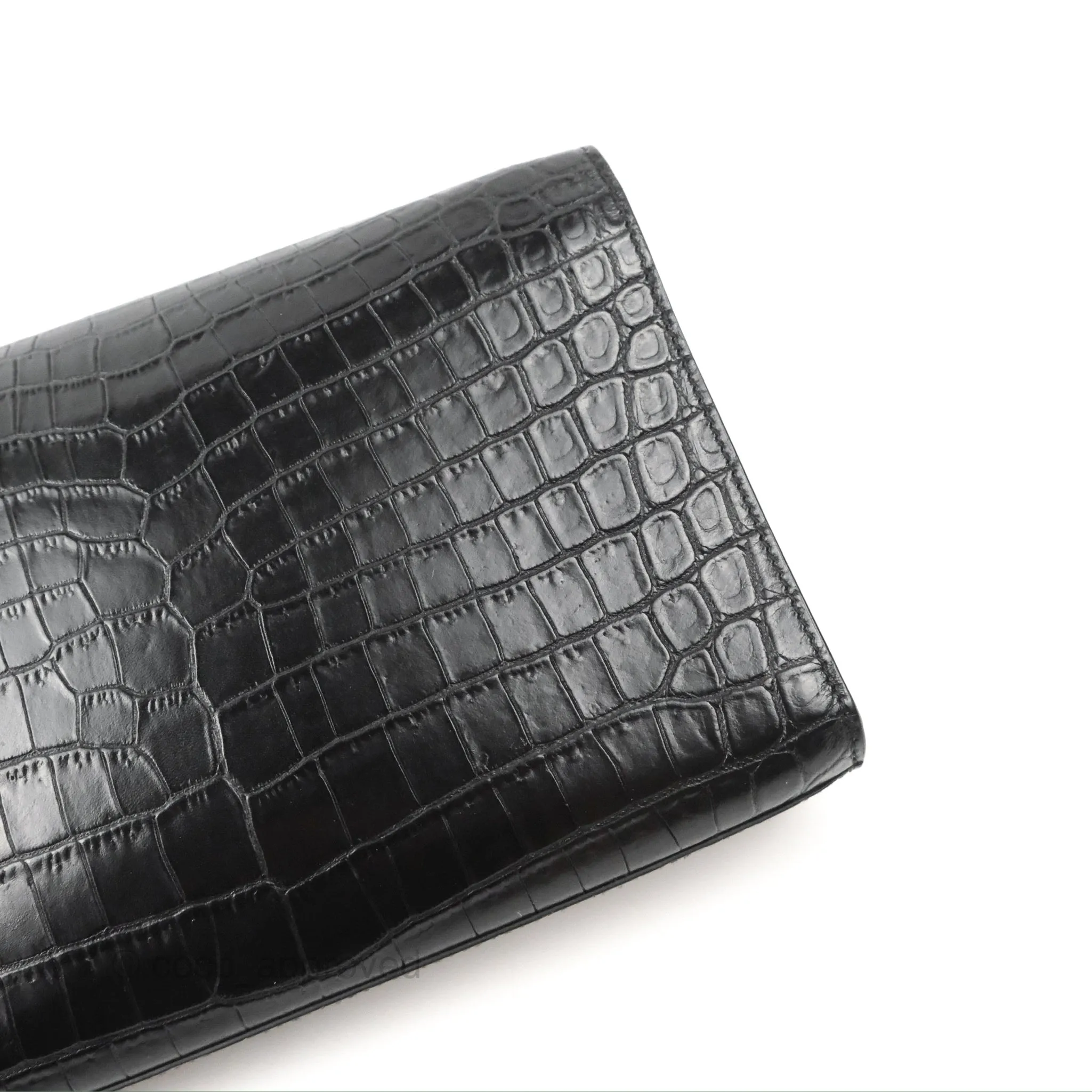 Saint Laurent Medium Kate Tassel Chain Bag Black Crocodile Embossed Calfskin Silver Hardware