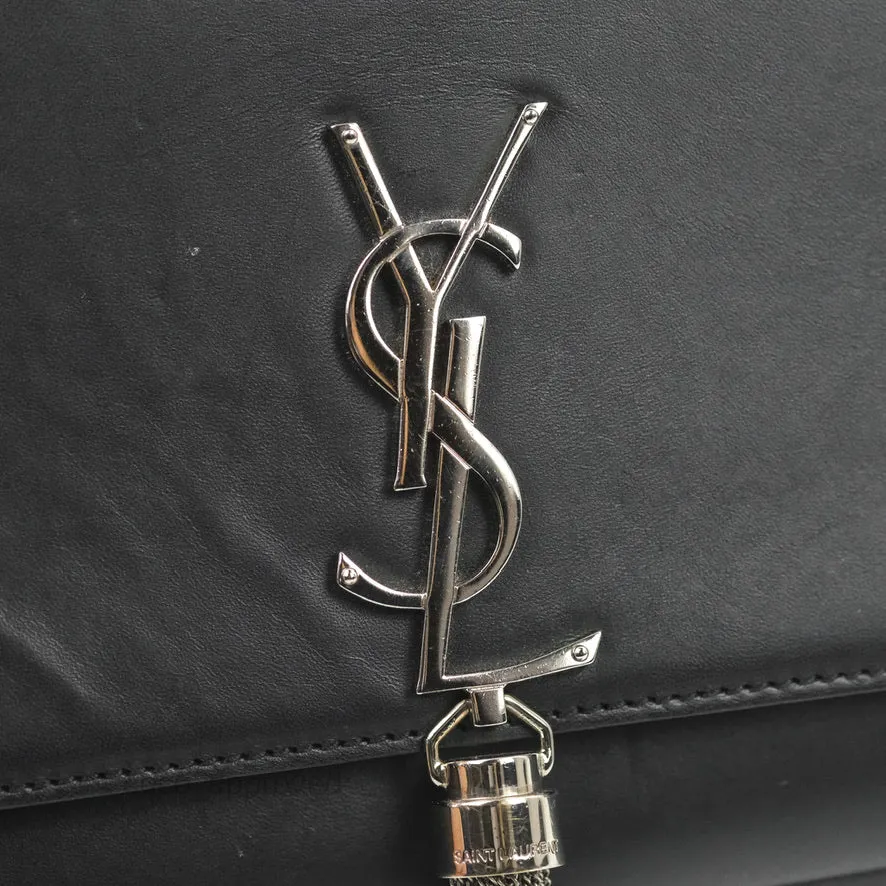 Saint Laurent Medium Kate Tassel Chain Bag Black Smooth Calfskin Silver Hardware