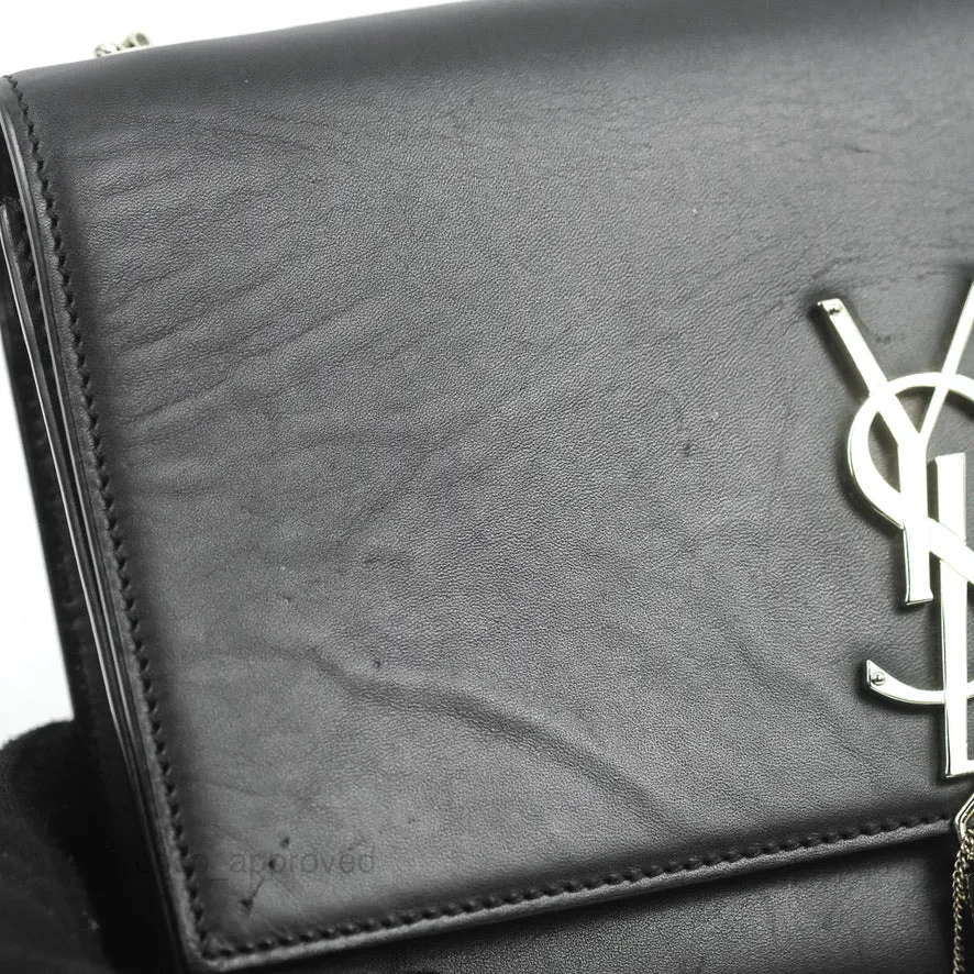 Saint Laurent Medium Kate Tassel Chain Bag Black Smooth Calfskin Silver Hardware