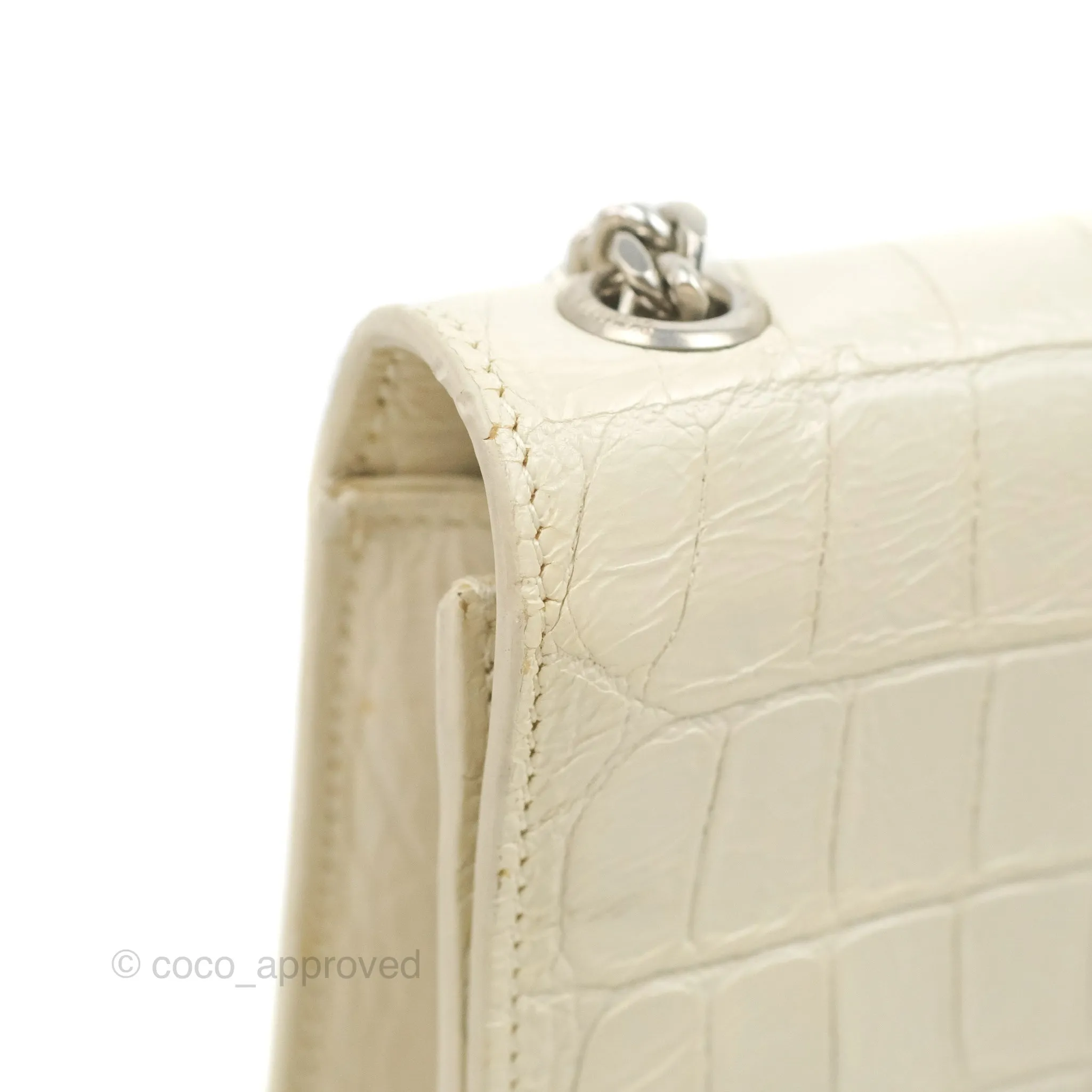 Saint Laurent Medium Kate Tassel Chain Bag Blanc Vintage Crocodile Embossed Calfskin Silver Hardware