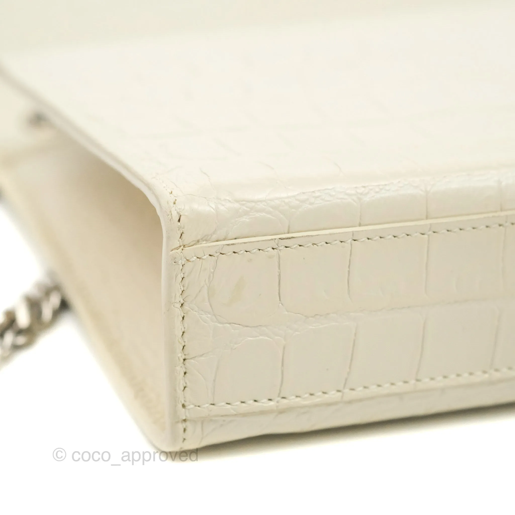 Saint Laurent Medium Kate Tassel Chain Bag Blanc Vintage Crocodile Embossed Calfskin Silver Hardware