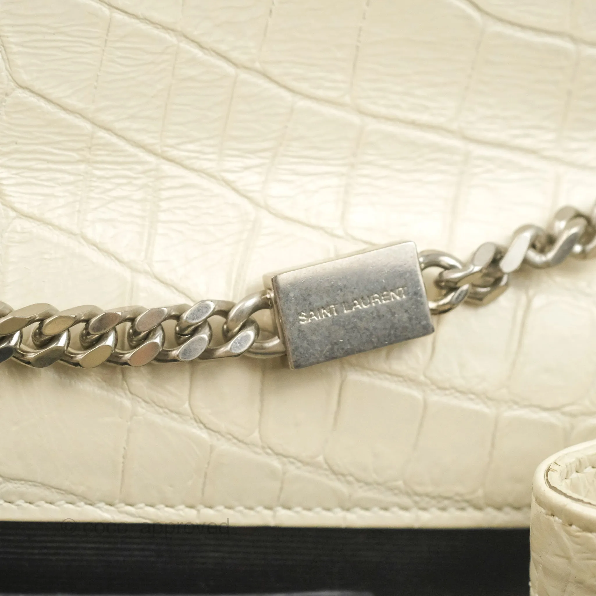 Saint Laurent Medium Kate Tassel Chain Bag Blanc Vintage Crocodile Embossed Calfskin Silver Hardware