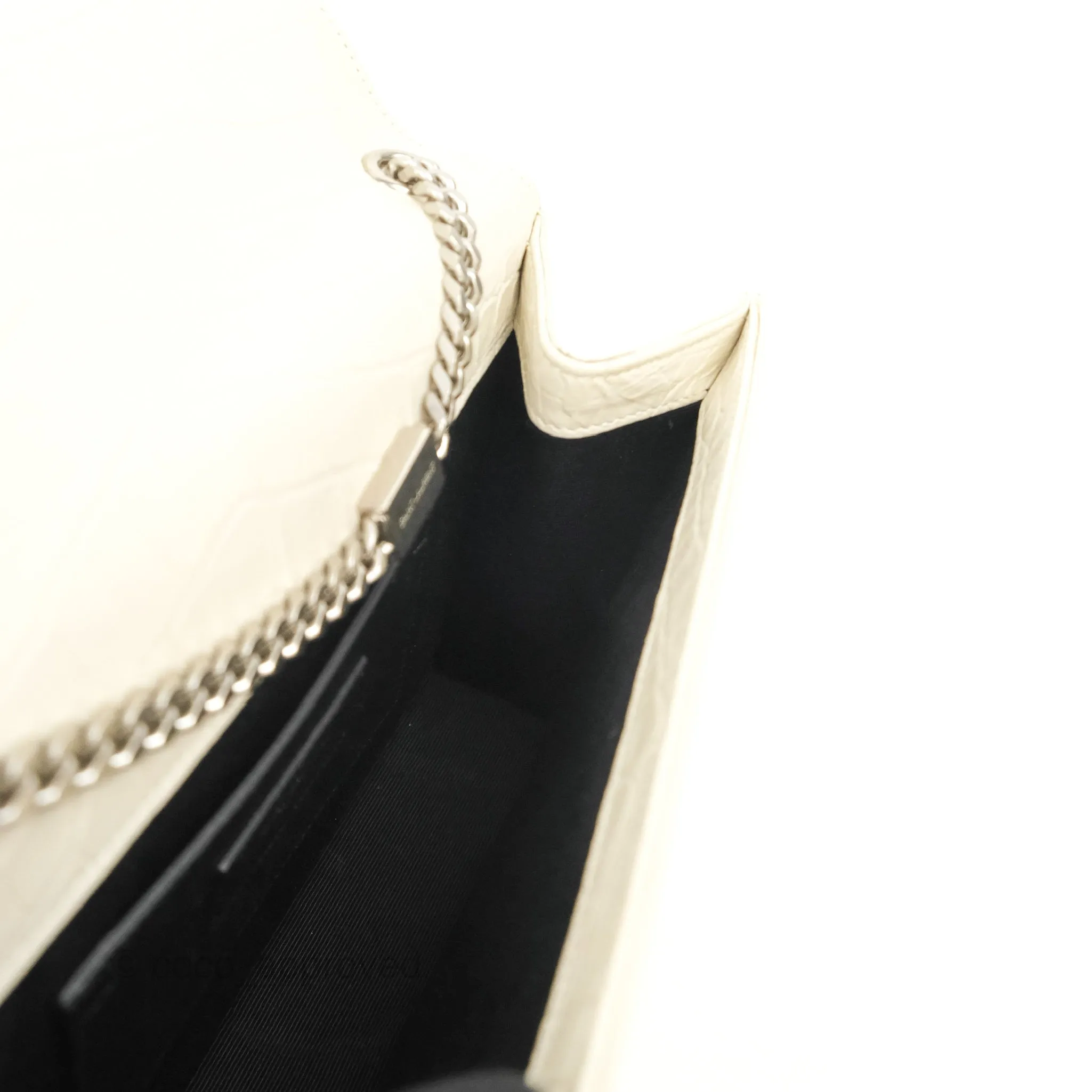 Saint Laurent Medium Kate Tassel Chain Bag Blanc Vintage Crocodile Embossed Calfskin Silver Hardware