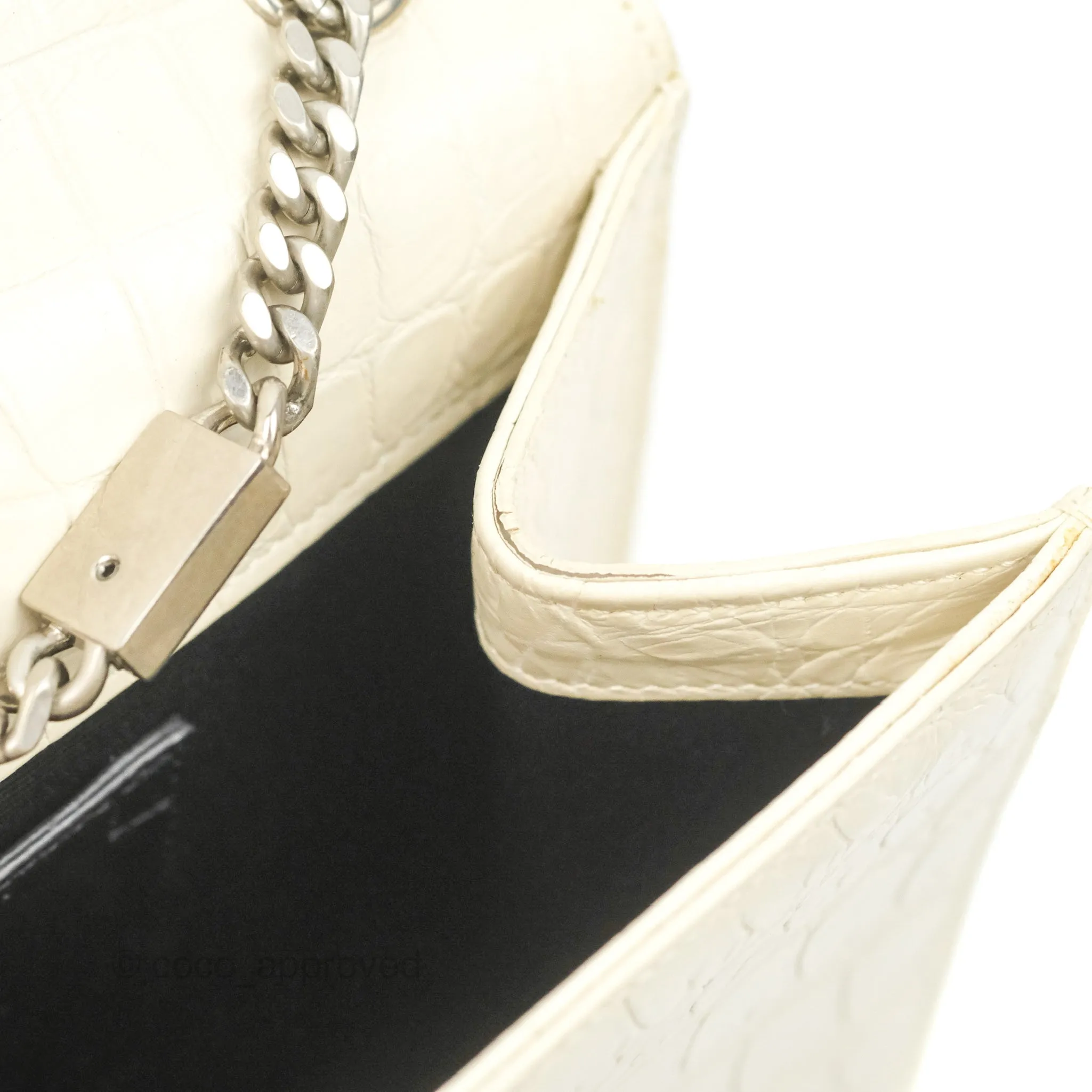 Saint Laurent Medium Kate Tassel Chain Bag Blanc Vintage Crocodile Embossed Calfskin Silver Hardware