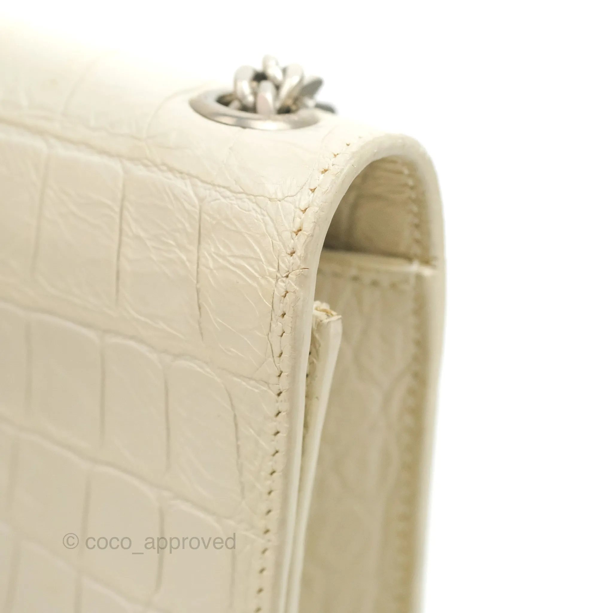 Saint Laurent Medium Kate Tassel Chain Bag Blanc Vintage Crocodile Embossed Calfskin Silver Hardware