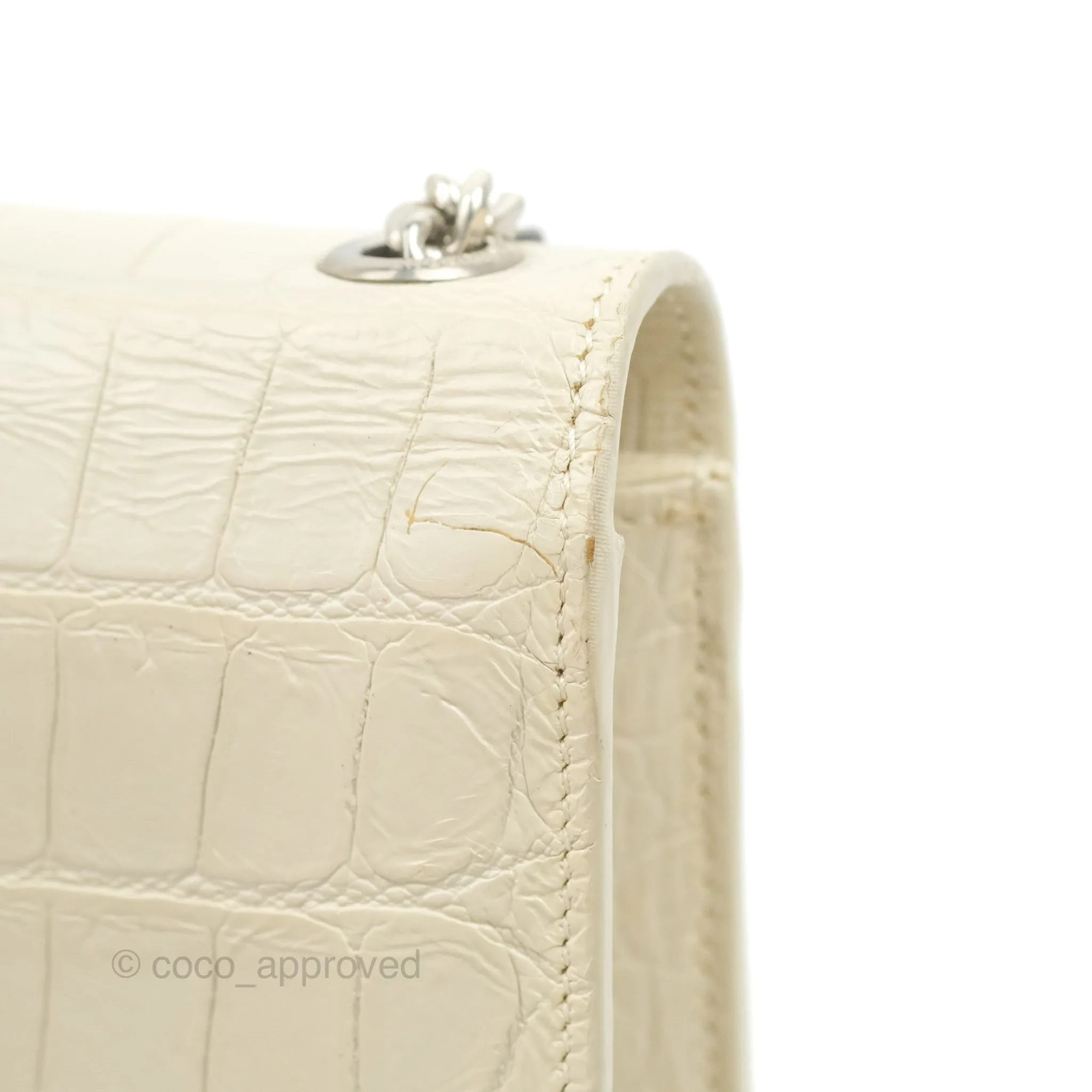 Saint Laurent Medium Kate Tassel Chain Bag Blanc Vintage Crocodile Embossed Calfskin Silver Hardware