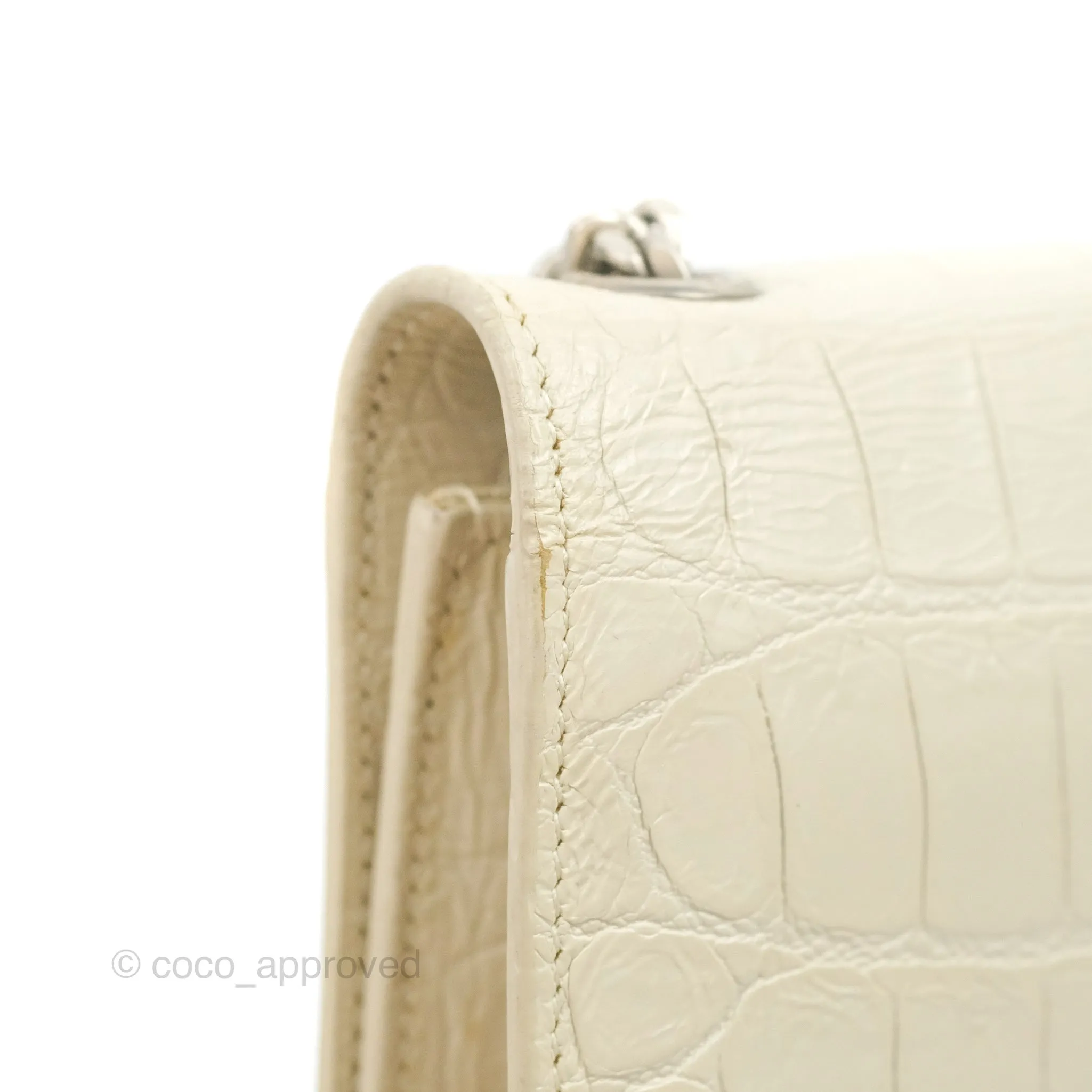 Saint Laurent Medium Kate Tassel Chain Bag Blanc Vintage Crocodile Embossed Calfskin Silver Hardware