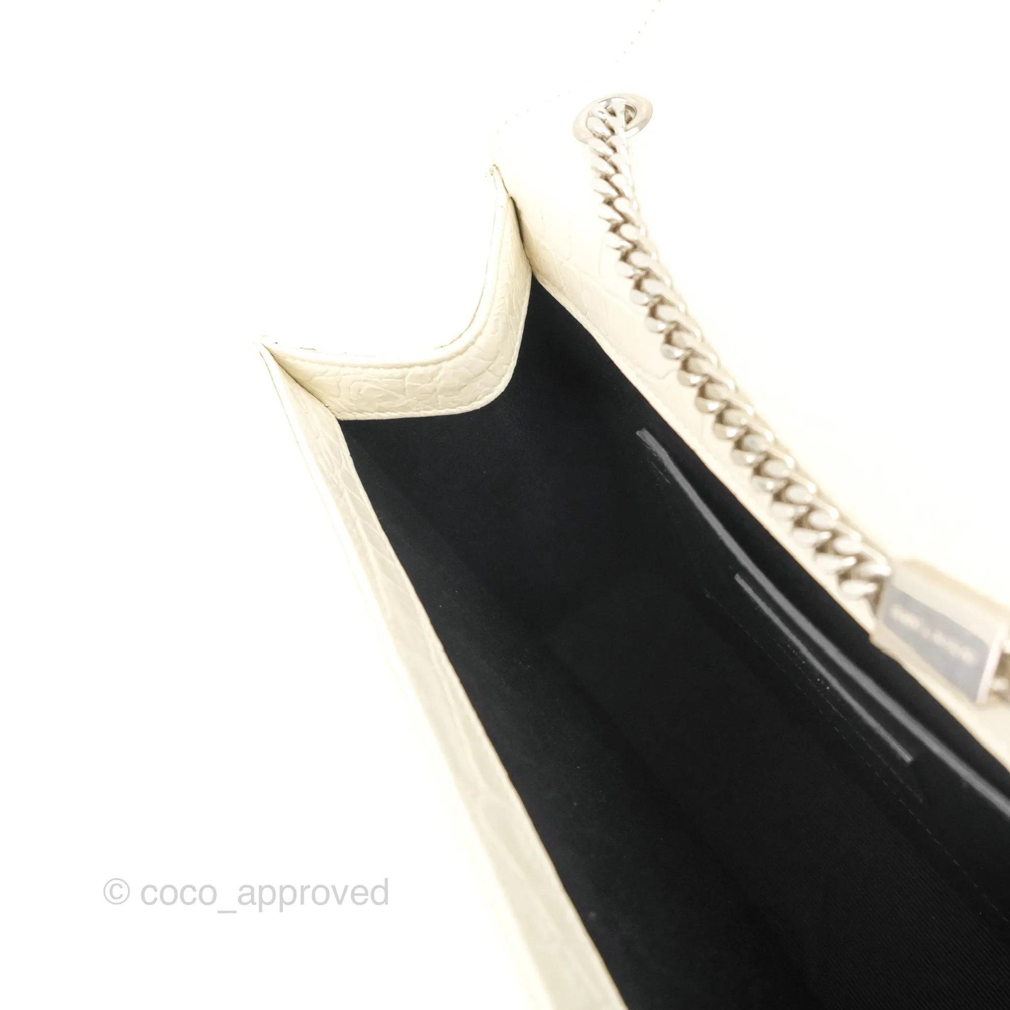 Saint Laurent Medium Kate Tassel Chain Bag Blanc Vintage Crocodile Embossed Calfskin Silver Hardware