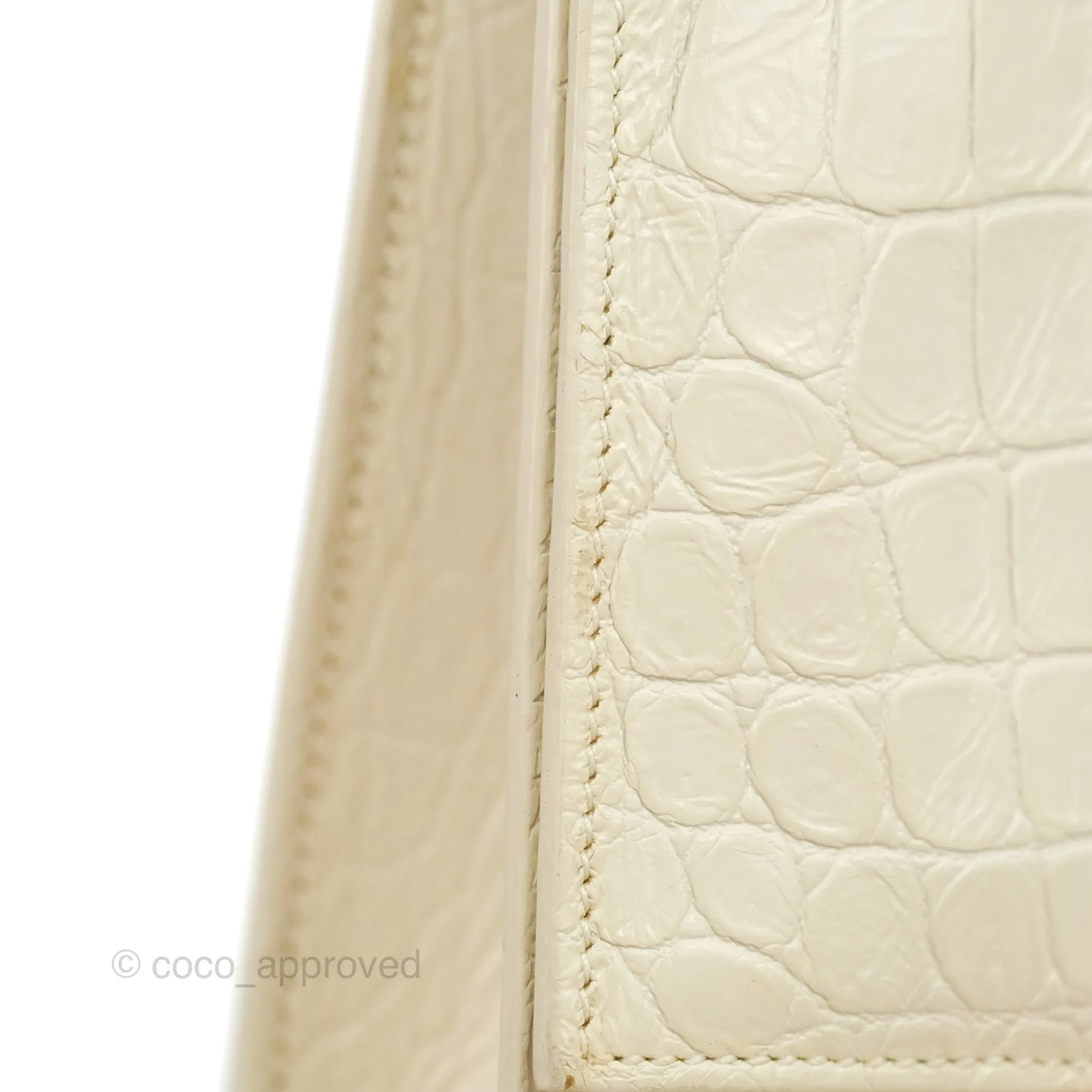 Saint Laurent Medium Kate Tassel Chain Bag Blanc Vintage Crocodile Embossed Calfskin Silver Hardware