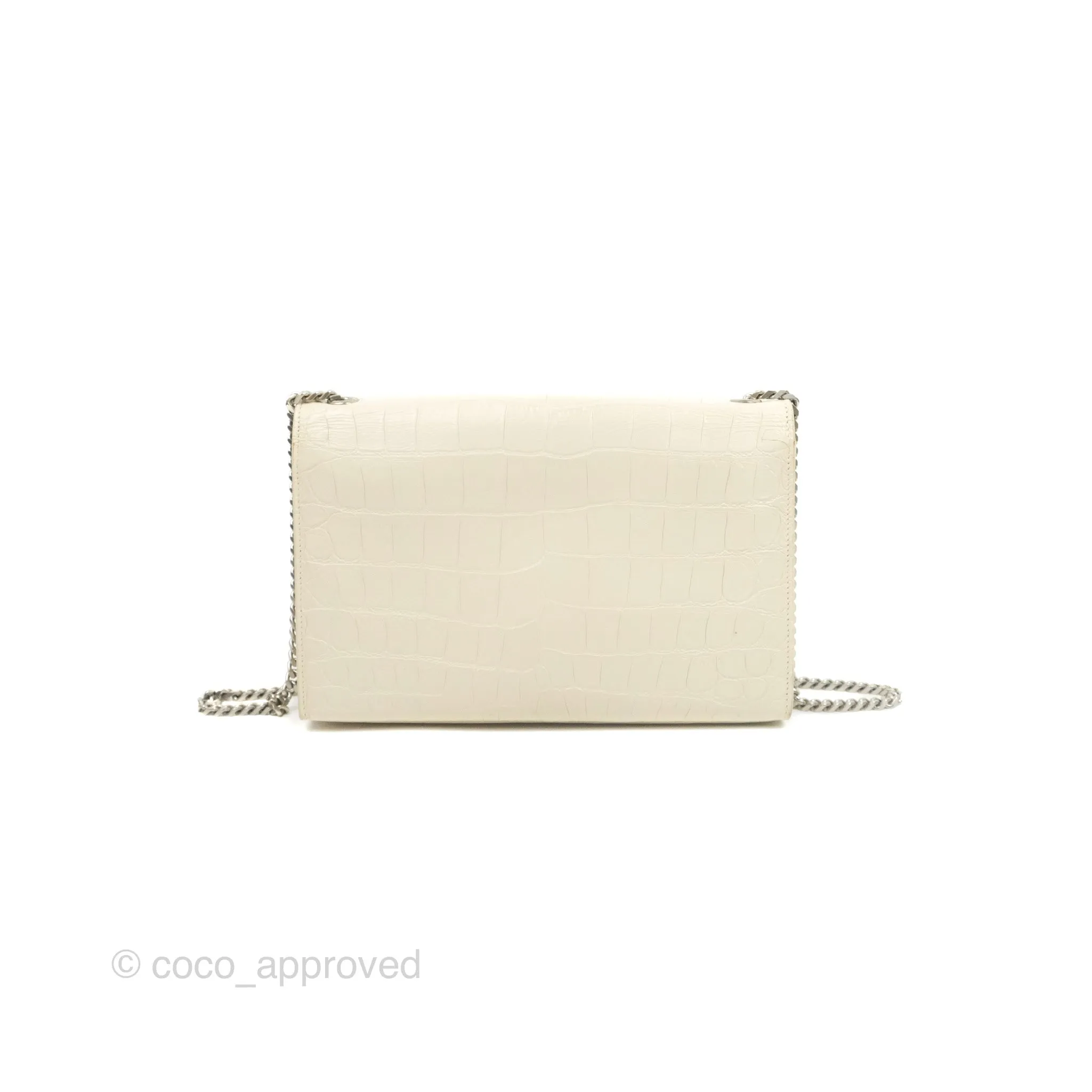 Saint Laurent Medium Kate Tassel Chain Bag Blanc Vintage Crocodile Embossed Calfskin Silver Hardware