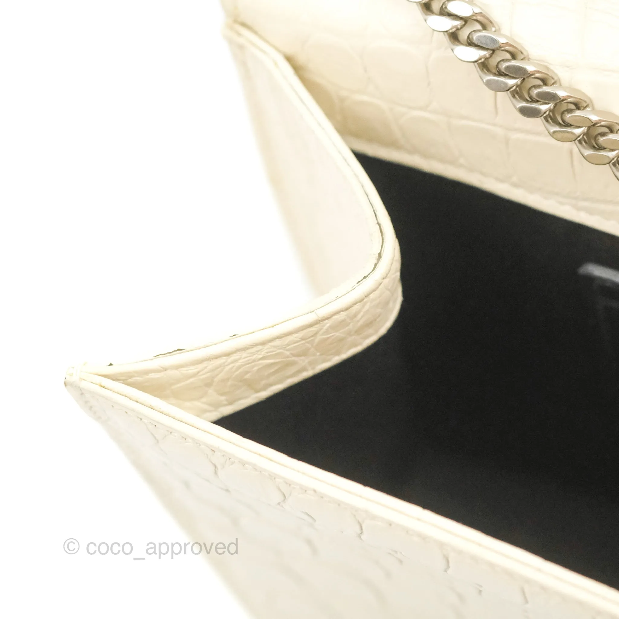 Saint Laurent Medium Kate Tassel Chain Bag Blanc Vintage Crocodile Embossed Calfskin Silver Hardware
