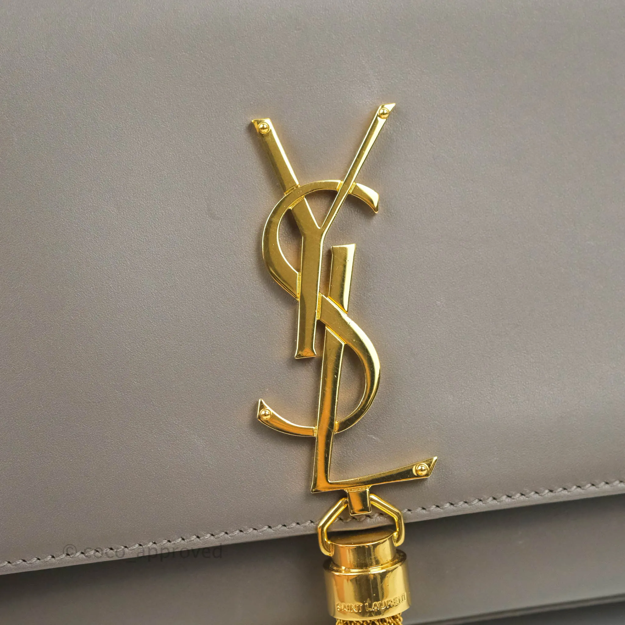 Saint Laurent Medium Kate Tassel Chain Bag Earth Grey Smooth Calfskin Gold Hardware
