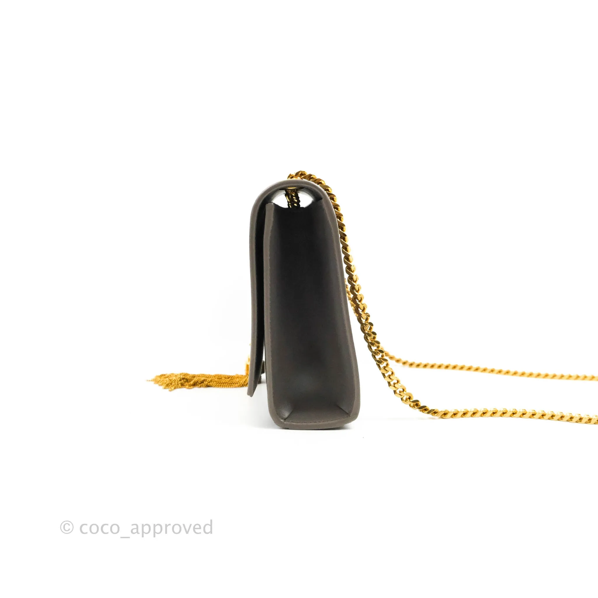 Saint Laurent Medium Kate Tassel Chain Bag Earth Grey Smooth Calfskin Gold Hardware