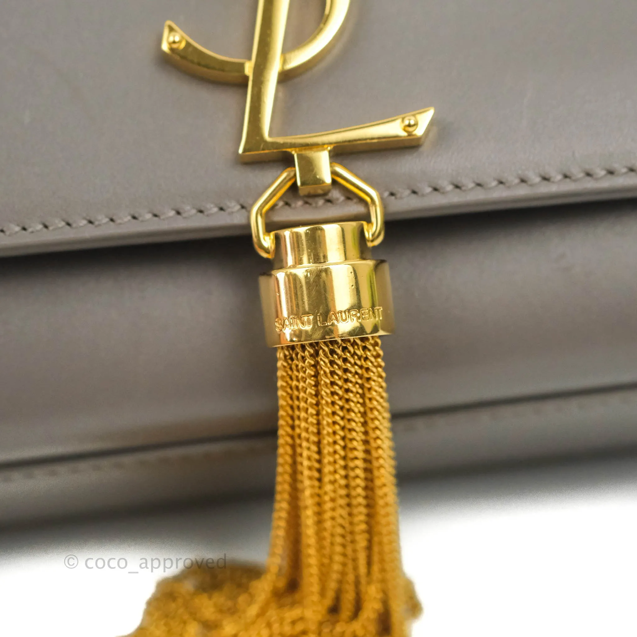 Saint Laurent Medium Kate Tassel Chain Bag Earth Grey Smooth Calfskin Gold Hardware