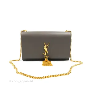 Saint Laurent Medium Kate Tassel Chain Bag Earth Grey Smooth Calfskin Gold Hardware