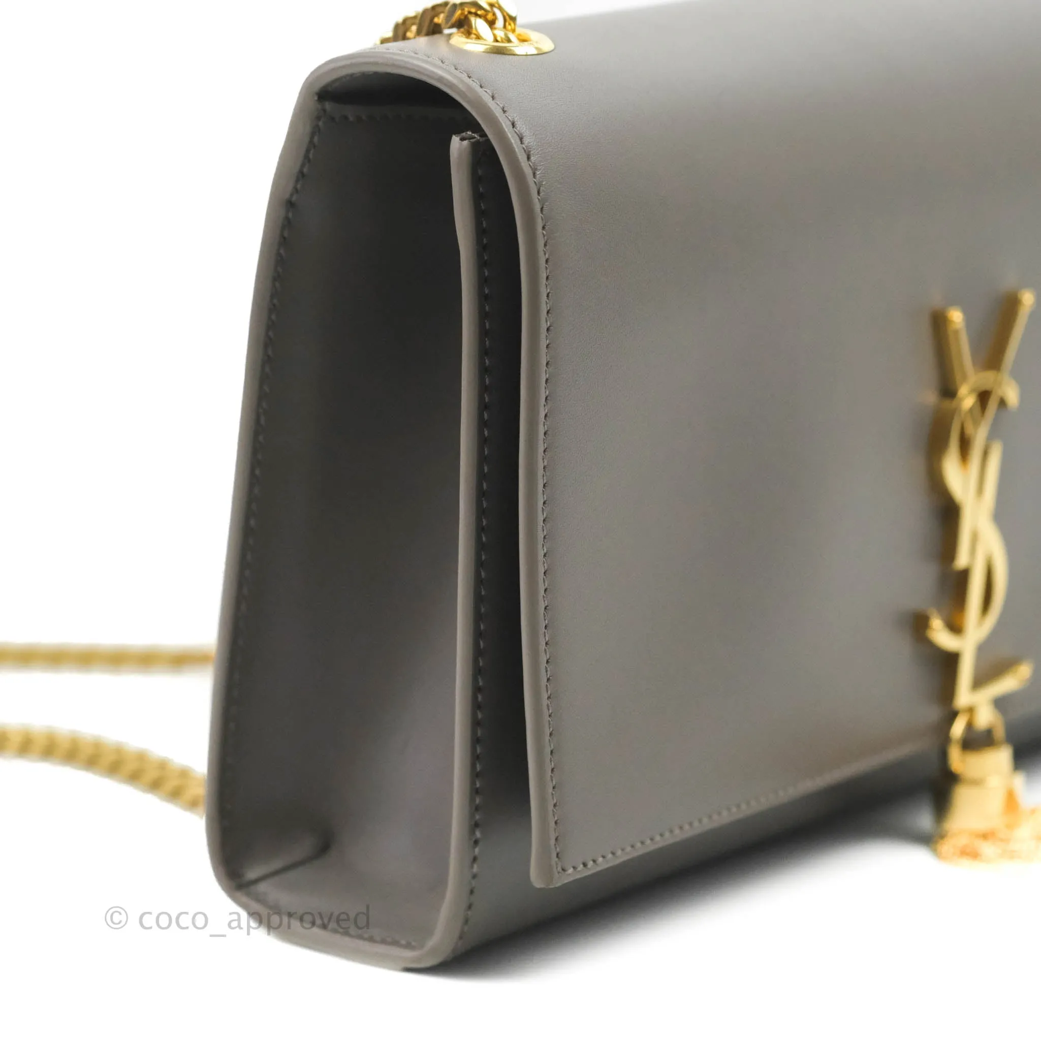 Saint Laurent Medium Kate Tassel Chain Bag Earth Grey Smooth Calfskin Gold Hardware