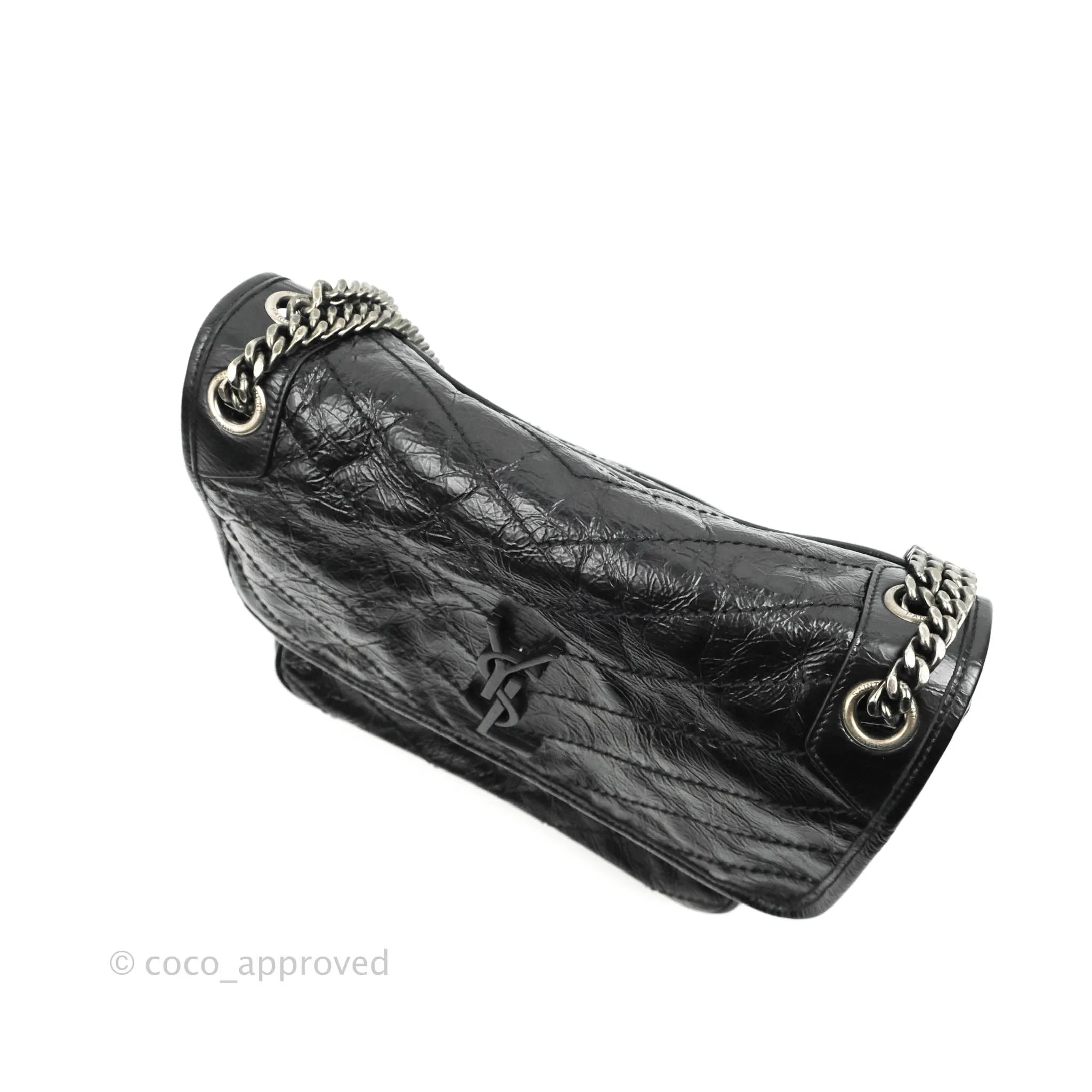 Saint Laurent Medium Niki Chain Bag Crinkled Calfskin Black