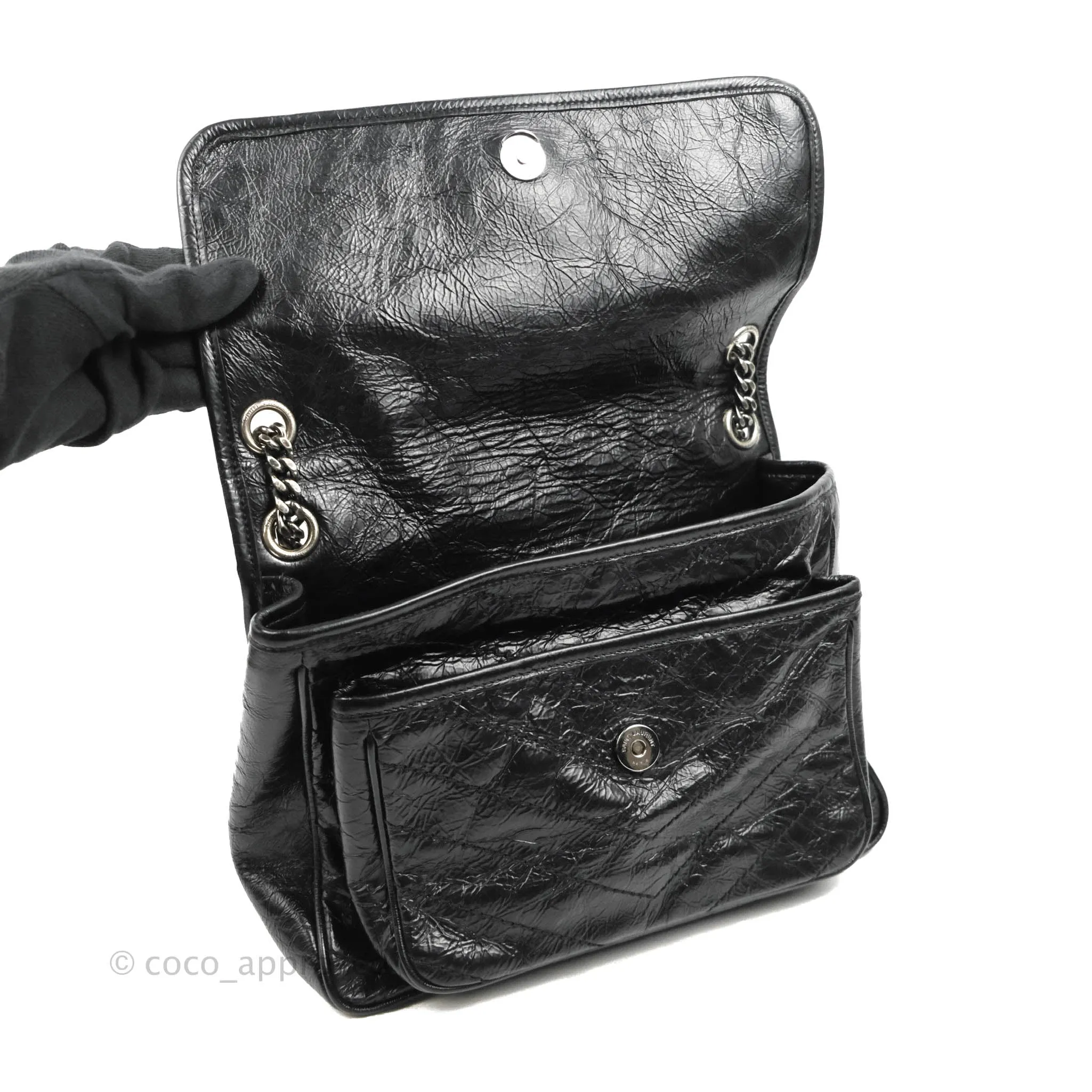 Saint Laurent Medium Niki Chain Bag Crinkled Calfskin Black