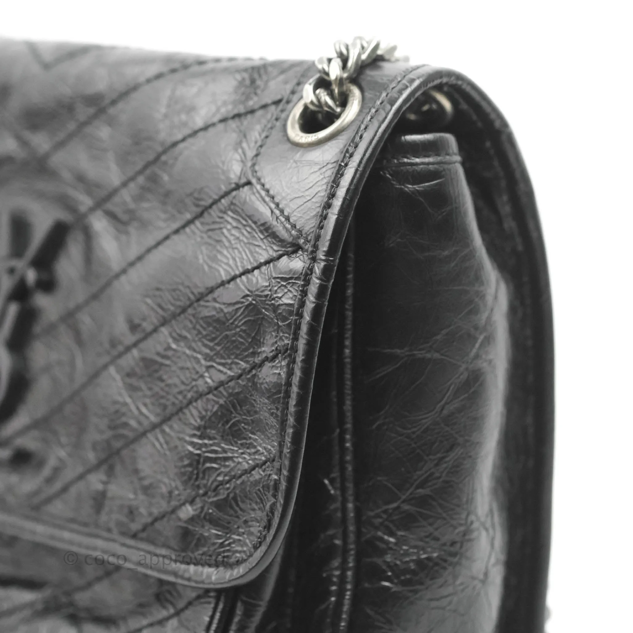 Saint Laurent Medium Niki Chain Bag Crinkled Calfskin Black