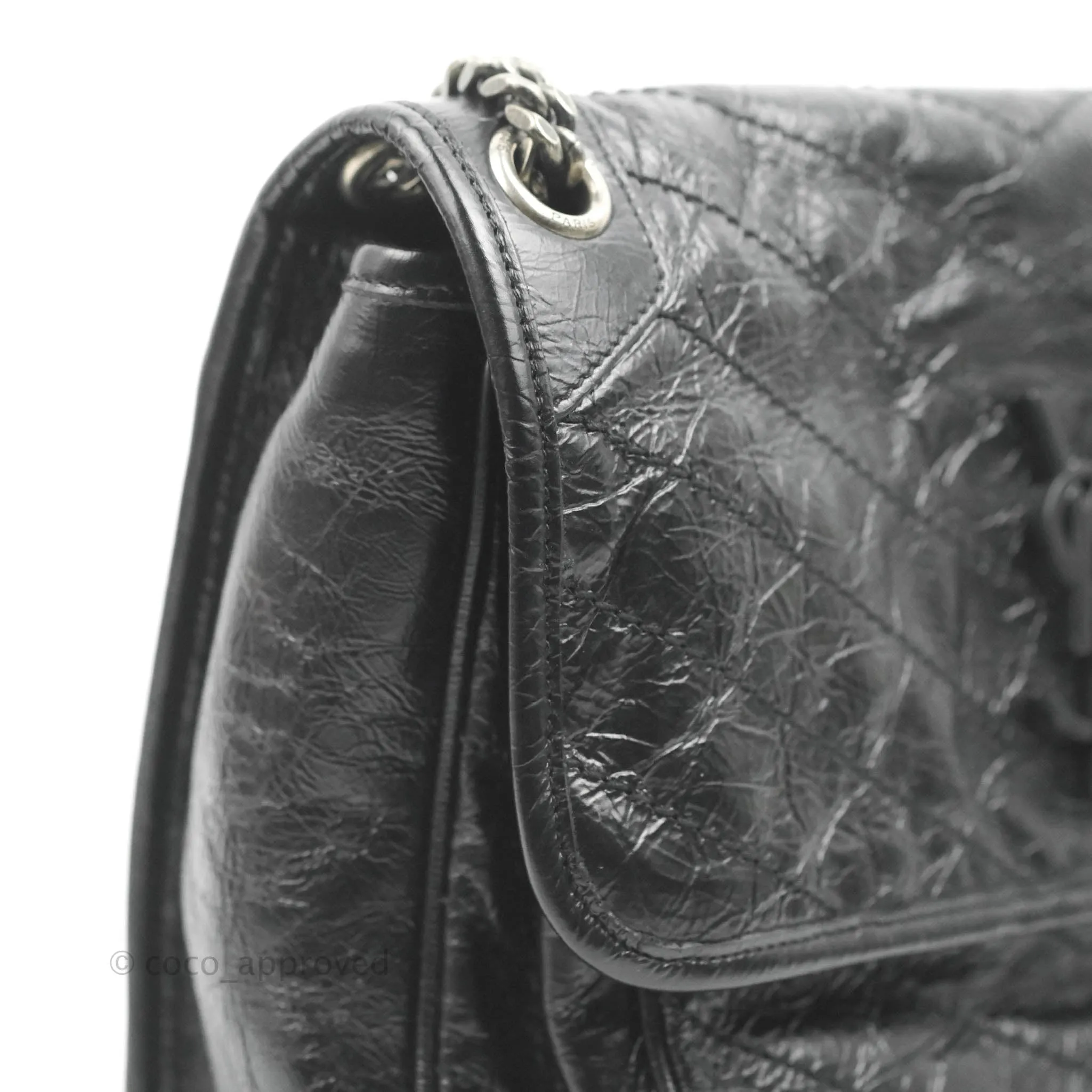 Saint Laurent Medium Niki Chain Bag Crinkled Calfskin Black