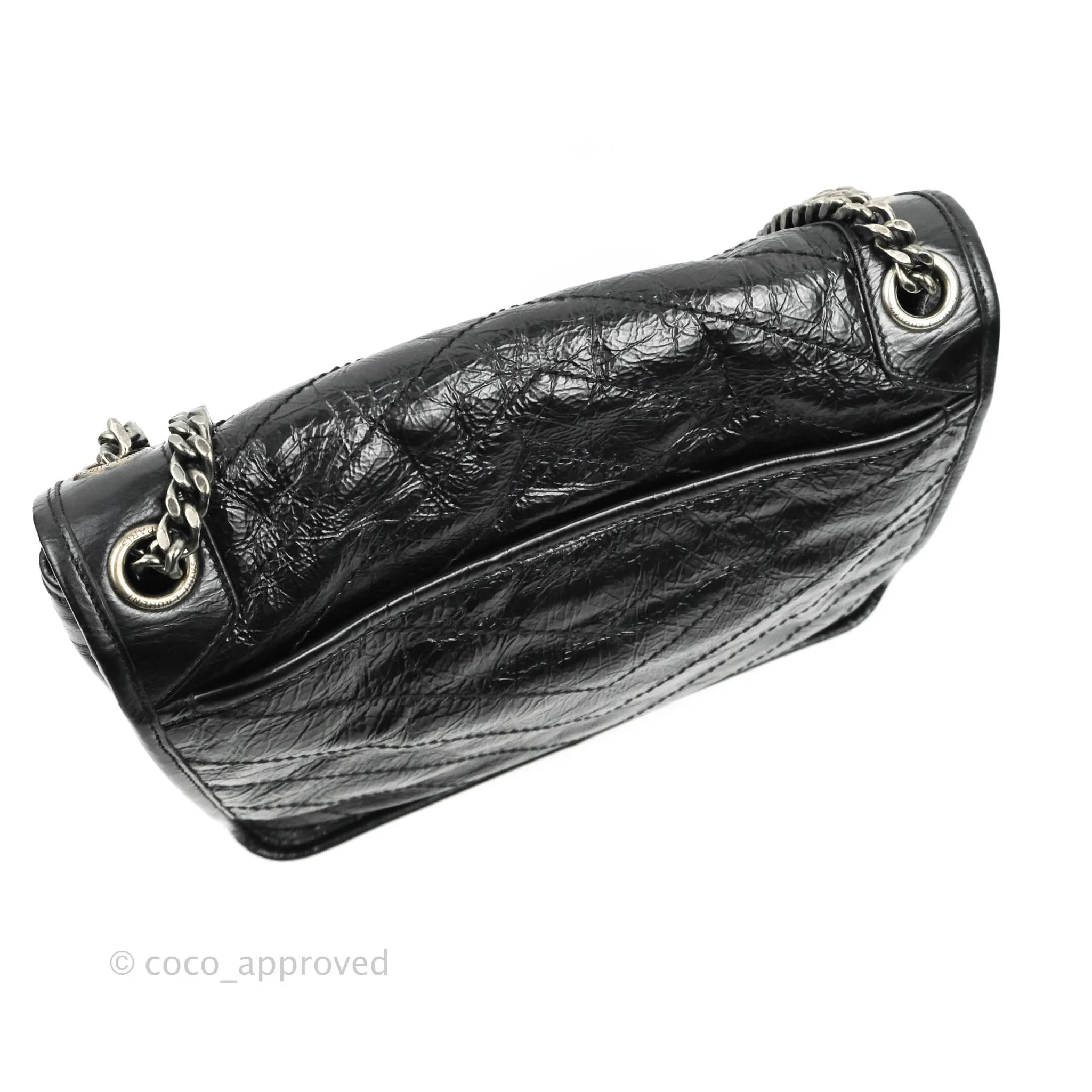 Saint Laurent Medium Niki Chain Bag Crinkled Calfskin Black