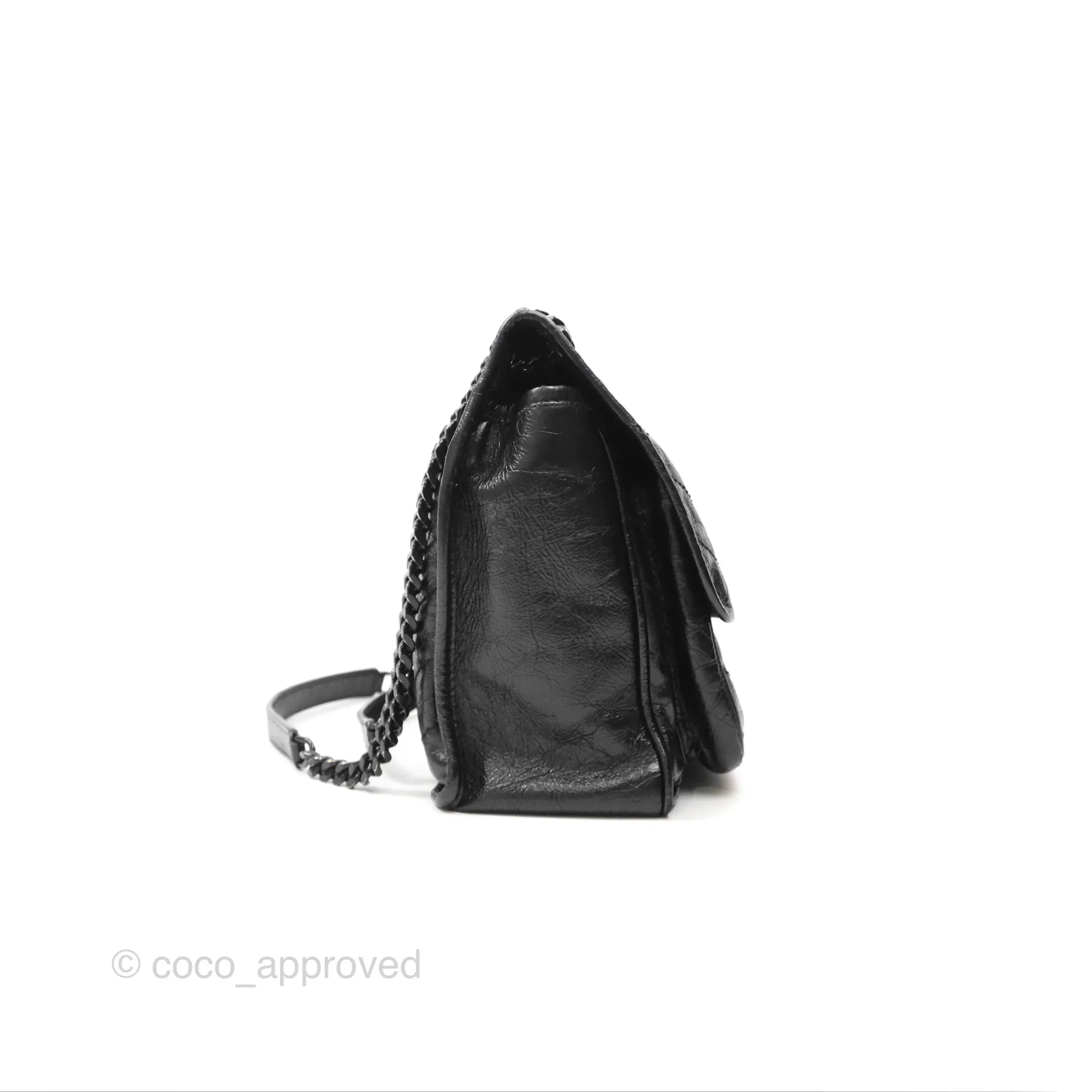 Saint Laurent Medium Niki Chain Bag Crinkled Calfskin So Black