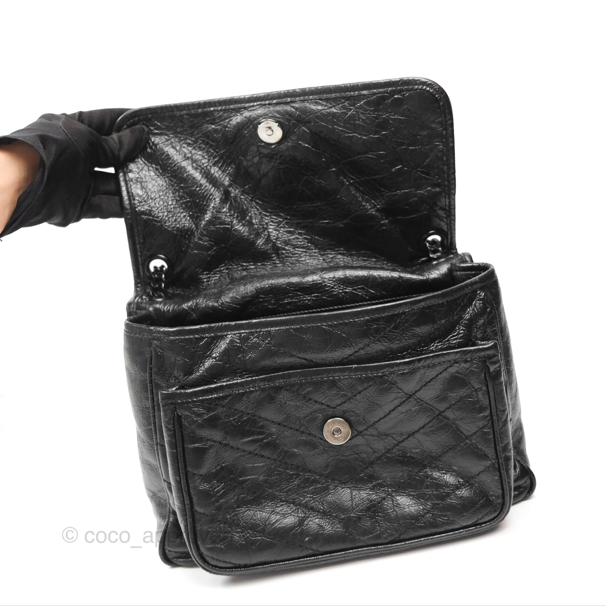 Saint Laurent Medium Niki Chain Bag Crinkled Calfskin So Black