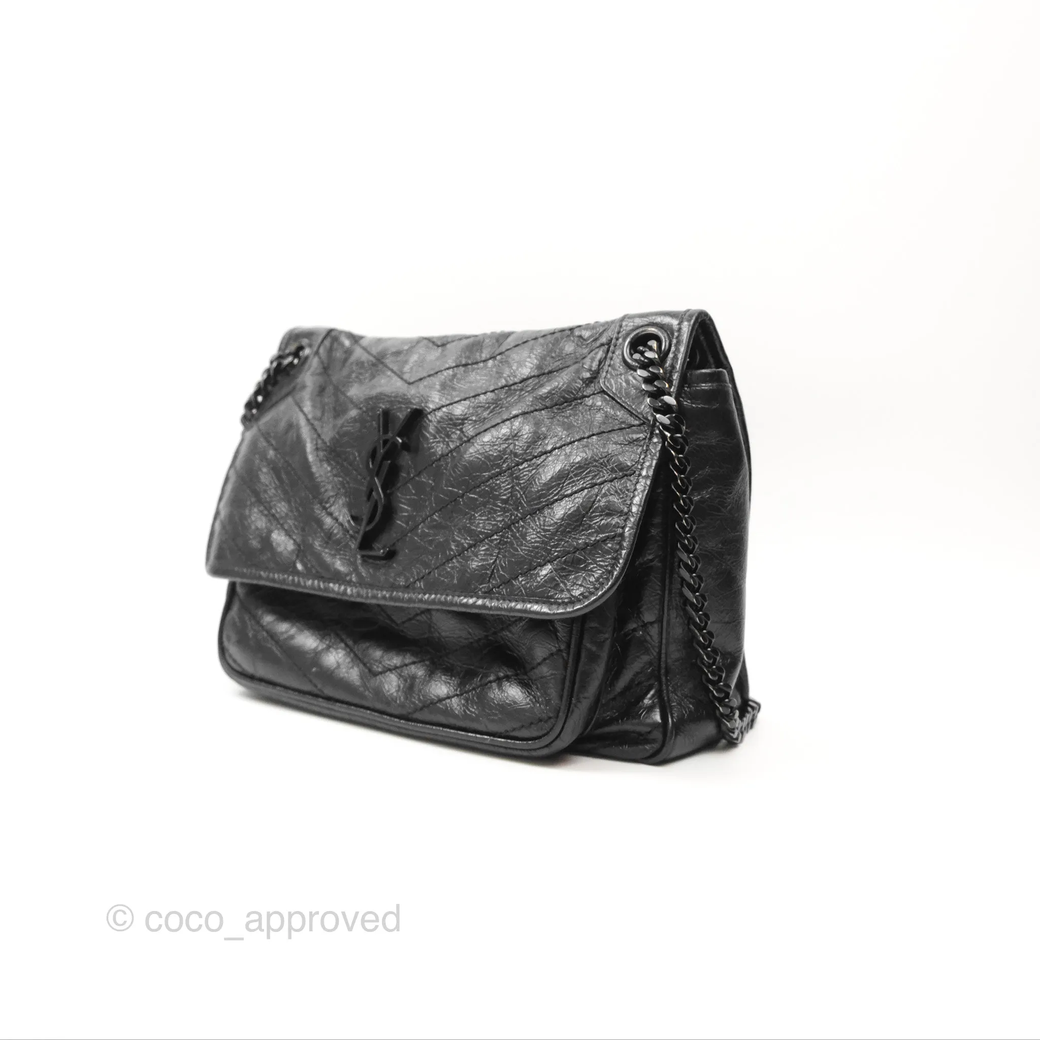 Saint Laurent Medium Niki Chain Bag Crinkled Calfskin So Black